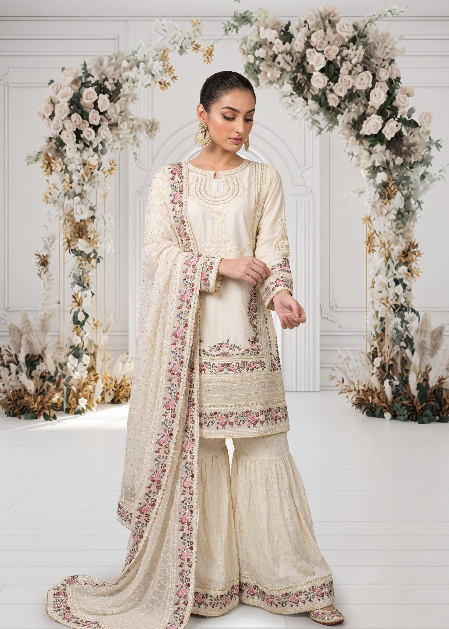 viscose Gharara in Off-white