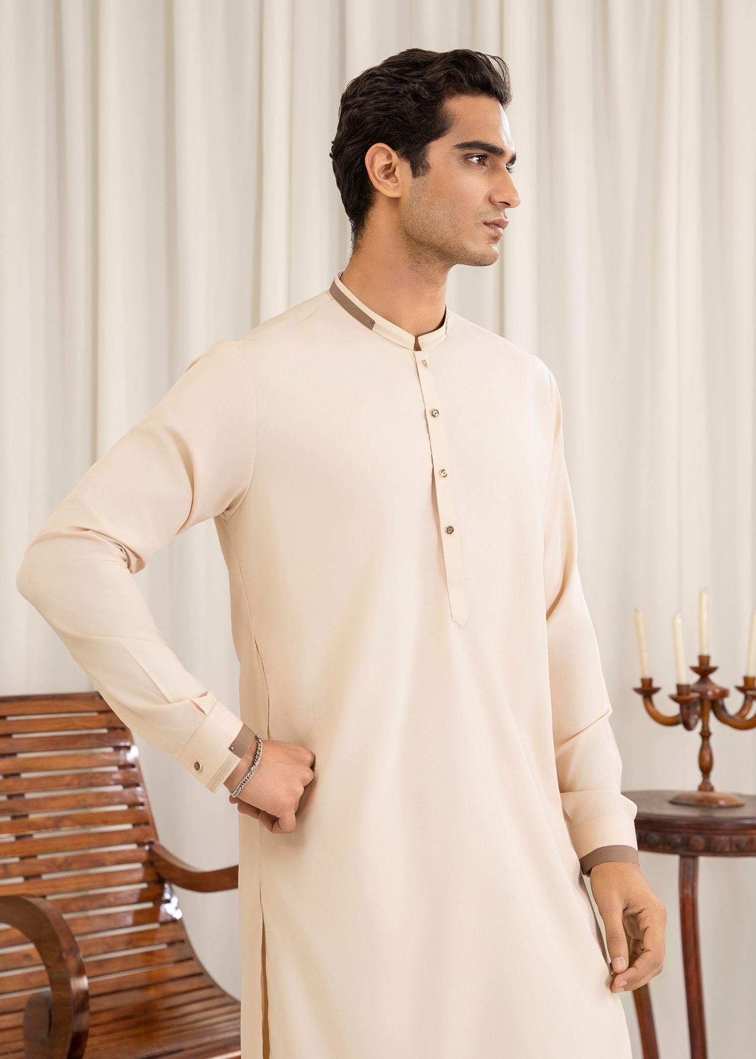 wash & wear Shalwar Kameez in Tan brown by Buraq