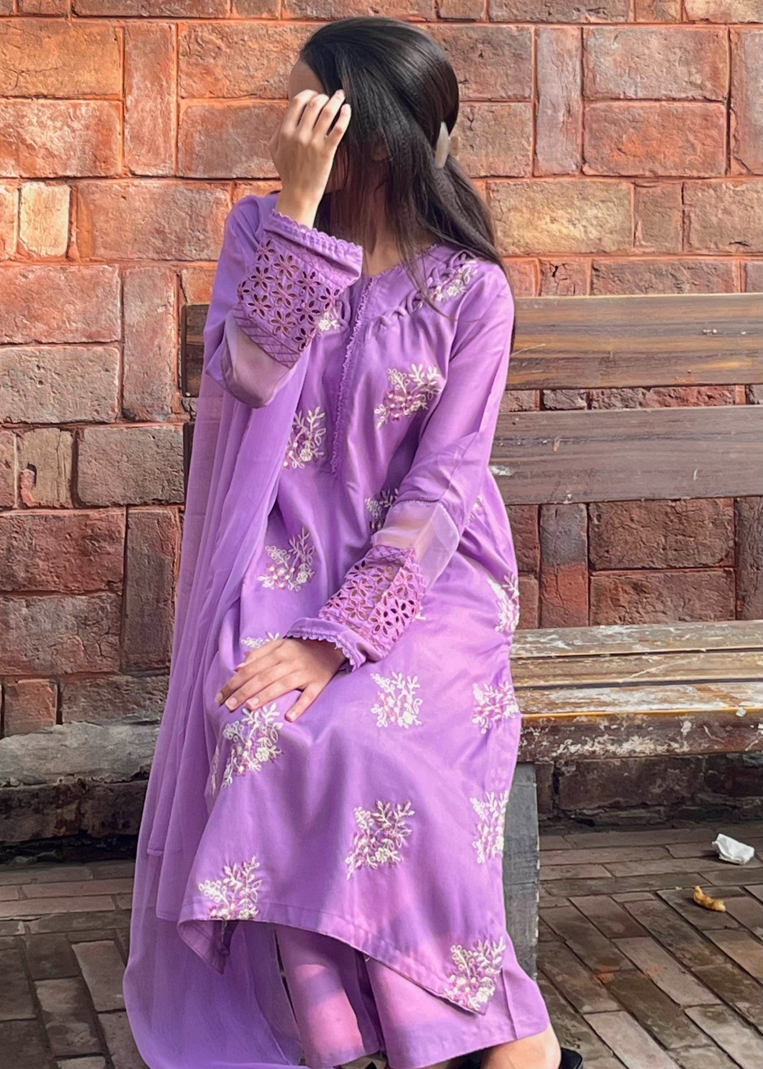 linen Kurta Set in Purple mountain majesty