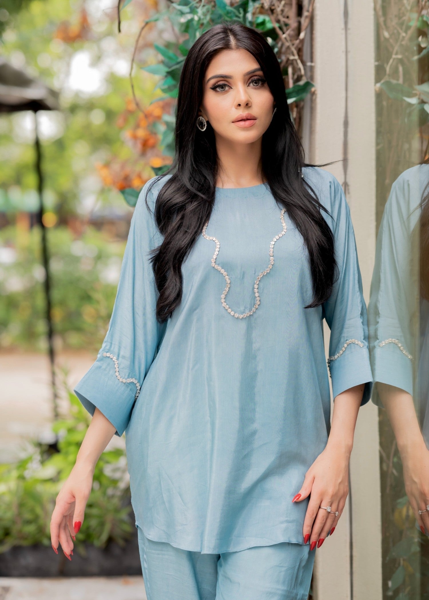 thai silk Co ord Sets in Sky blue