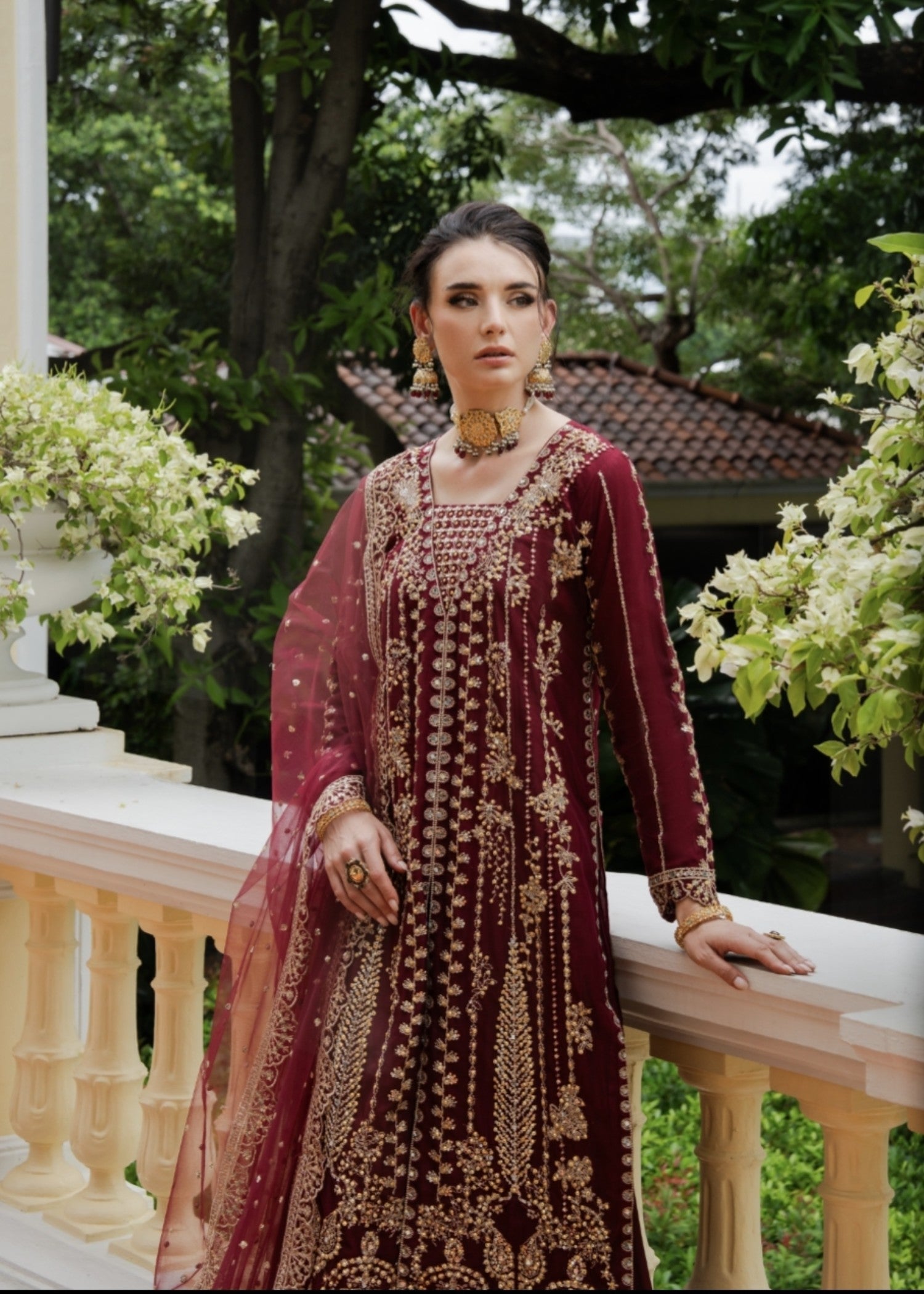net Lehenga in Maroon