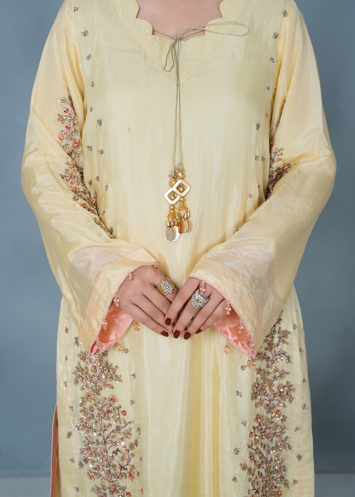 tissue silk Kurta Set in Lemon
