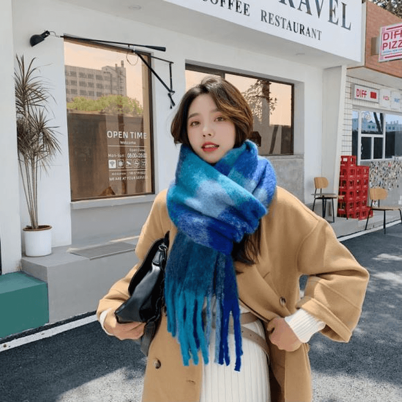 Women'S Autumn Colorful Striped Warm Cashmere Plaid Scarf