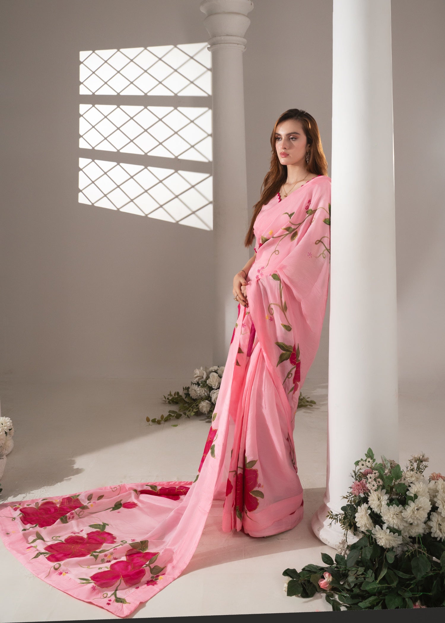 pure silk chiffon Saree in Cotton candy