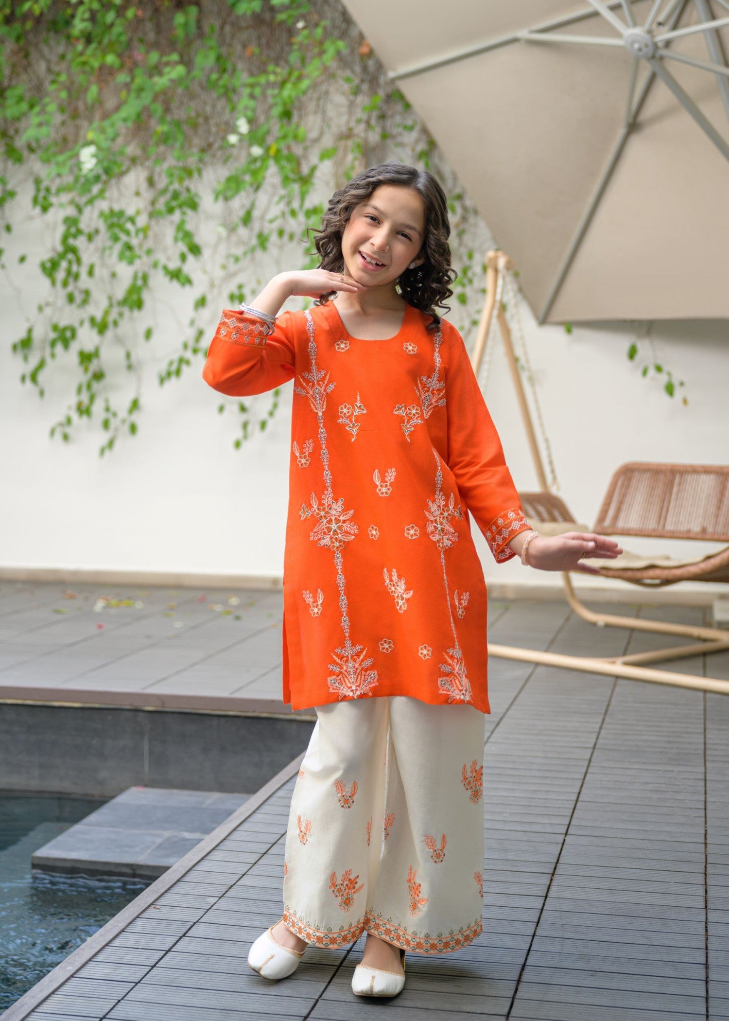 lawn Kurta Set in Orange