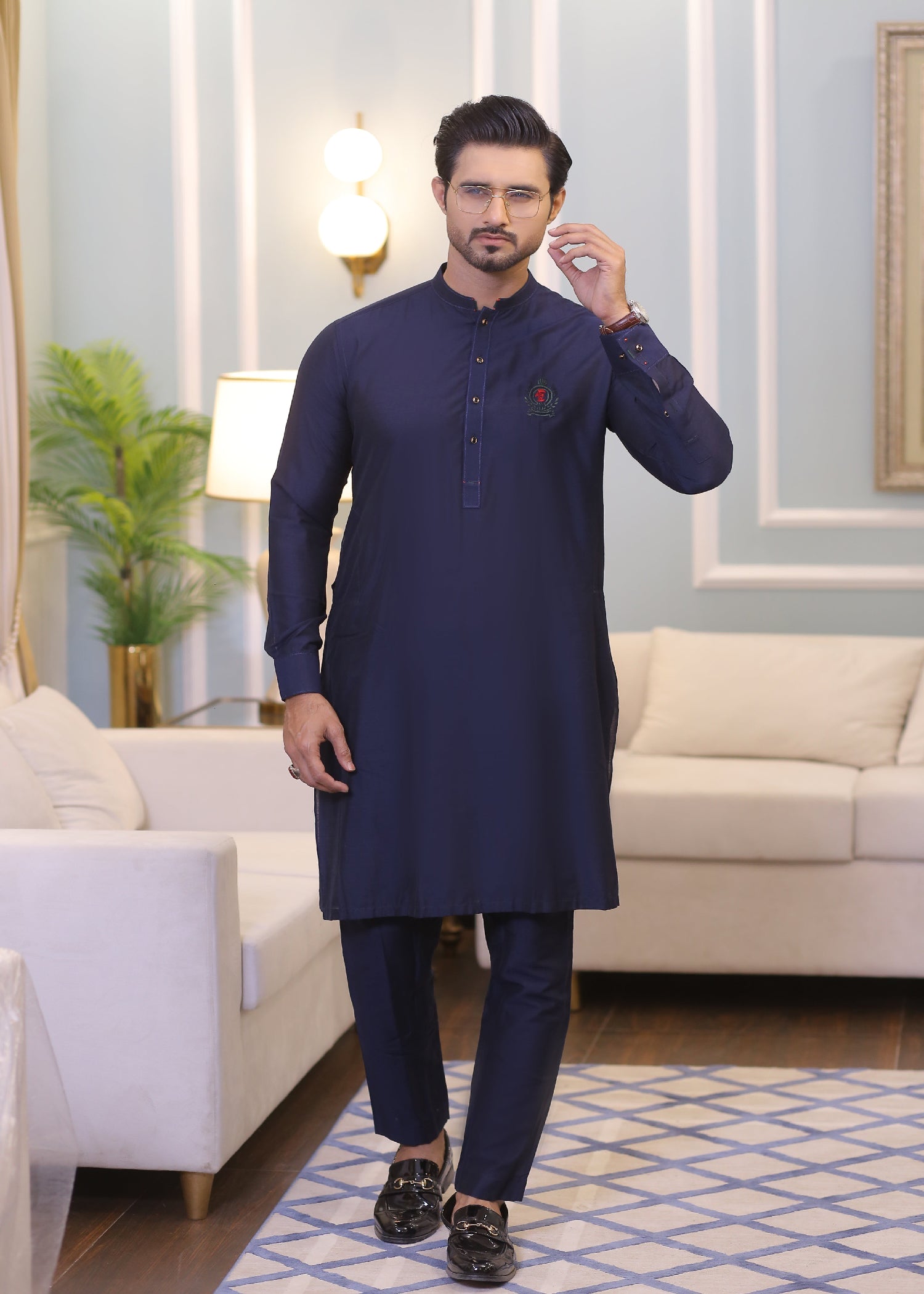 cotton silk Kurta Set in Blue