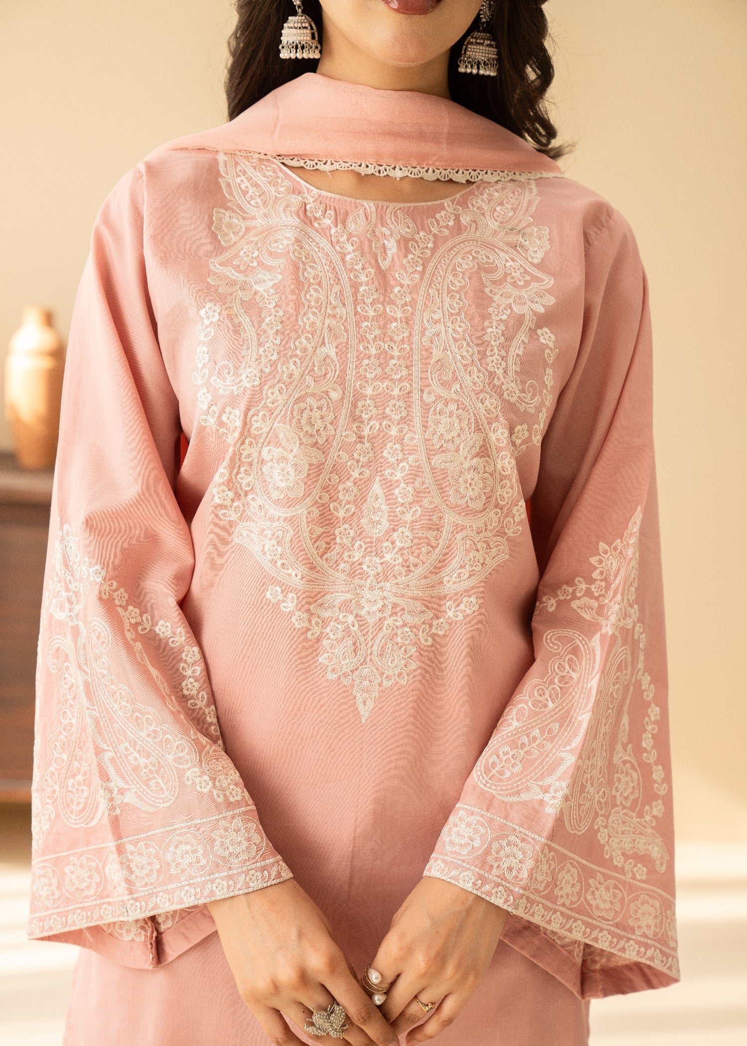 lawn cotton Kurta Set in Baby pink