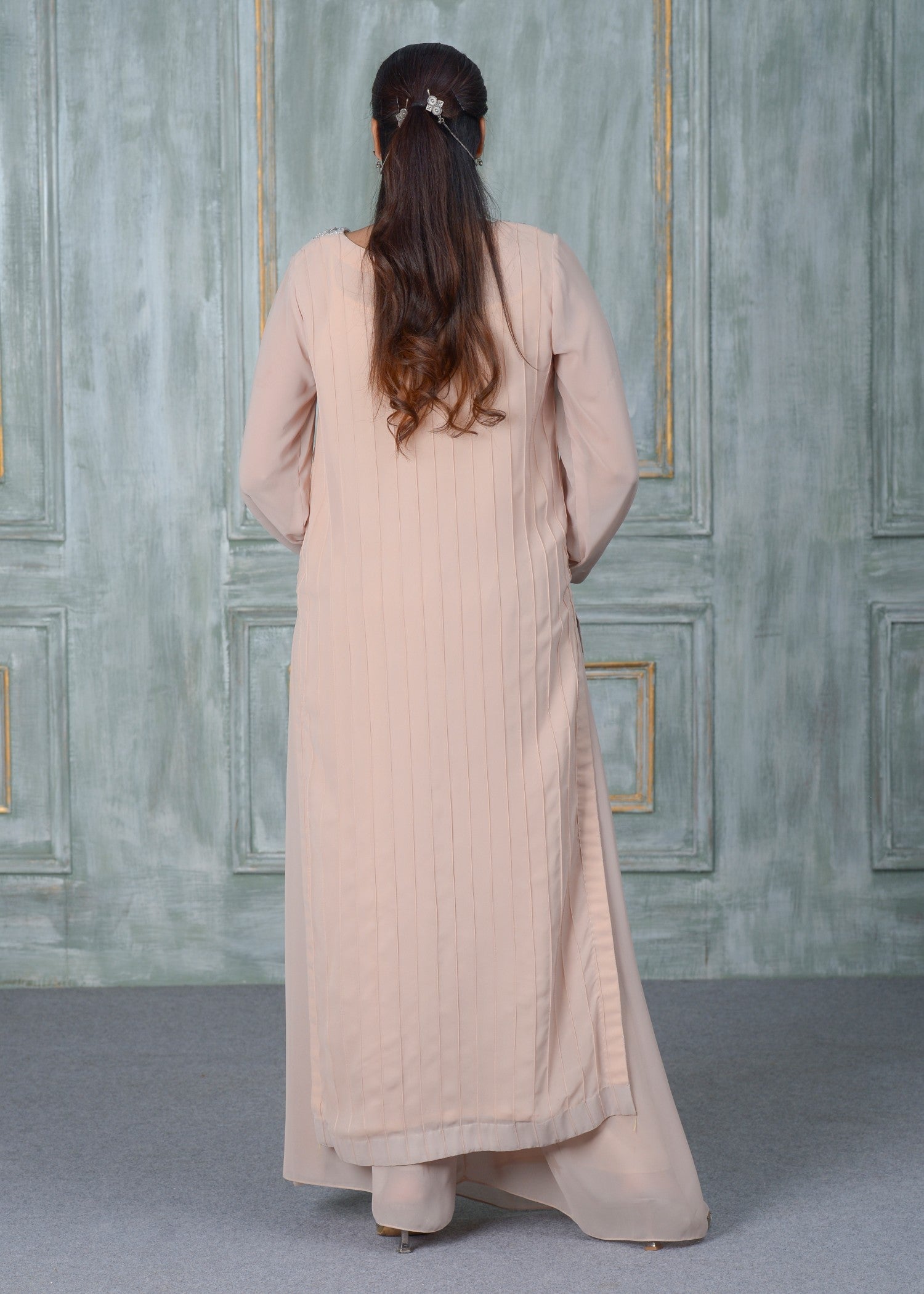 georgette chiffon Kurta Set in Peach pink