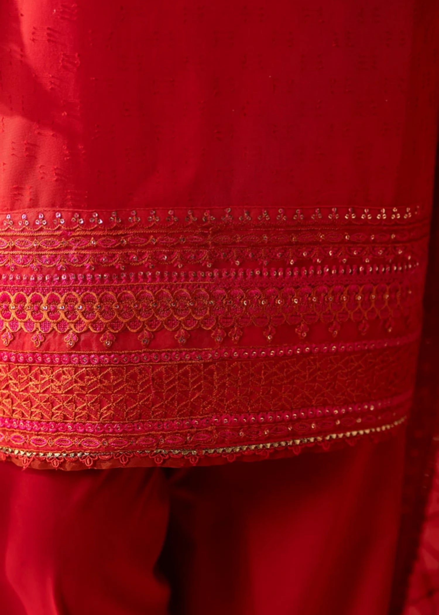 blended linen Kurta Set in Red