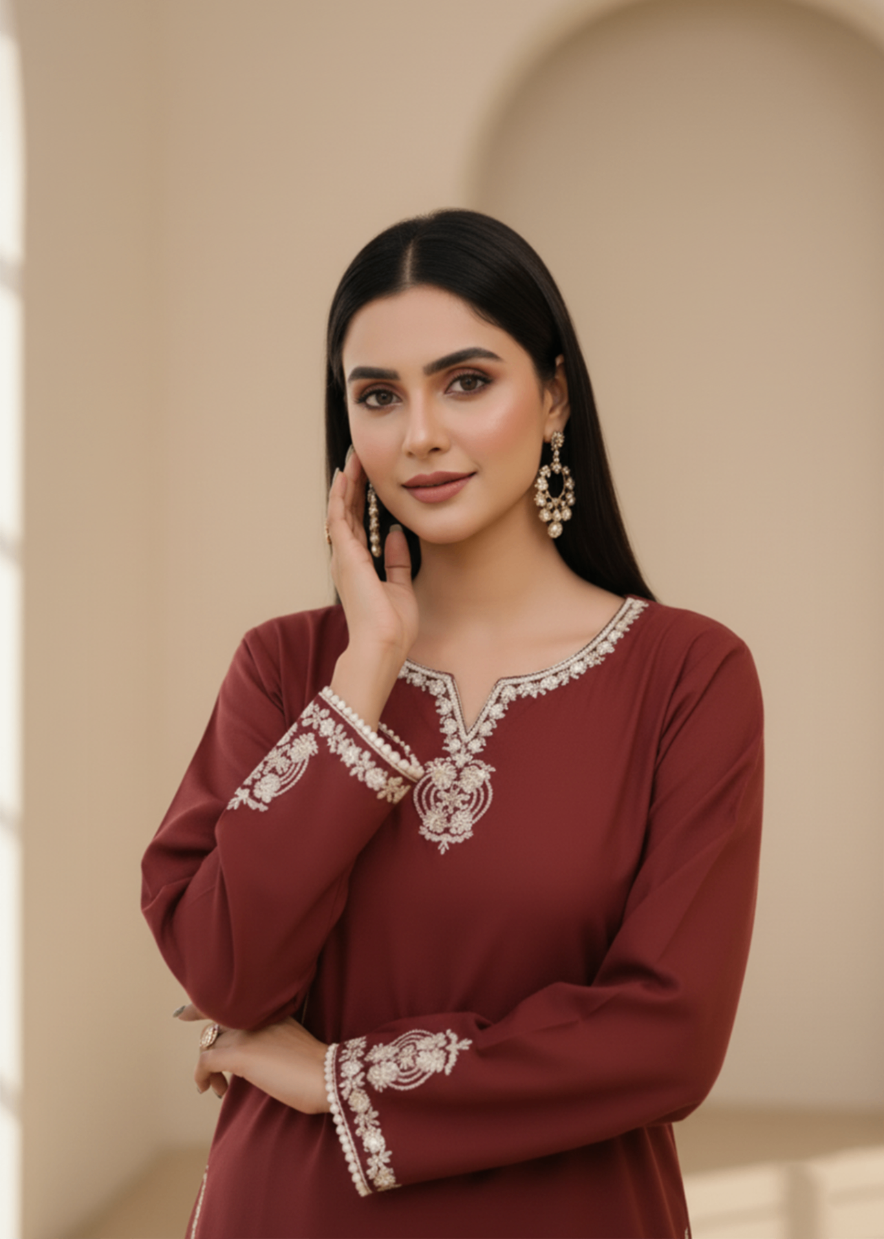 dhanak Kurta Set in Coffee brown