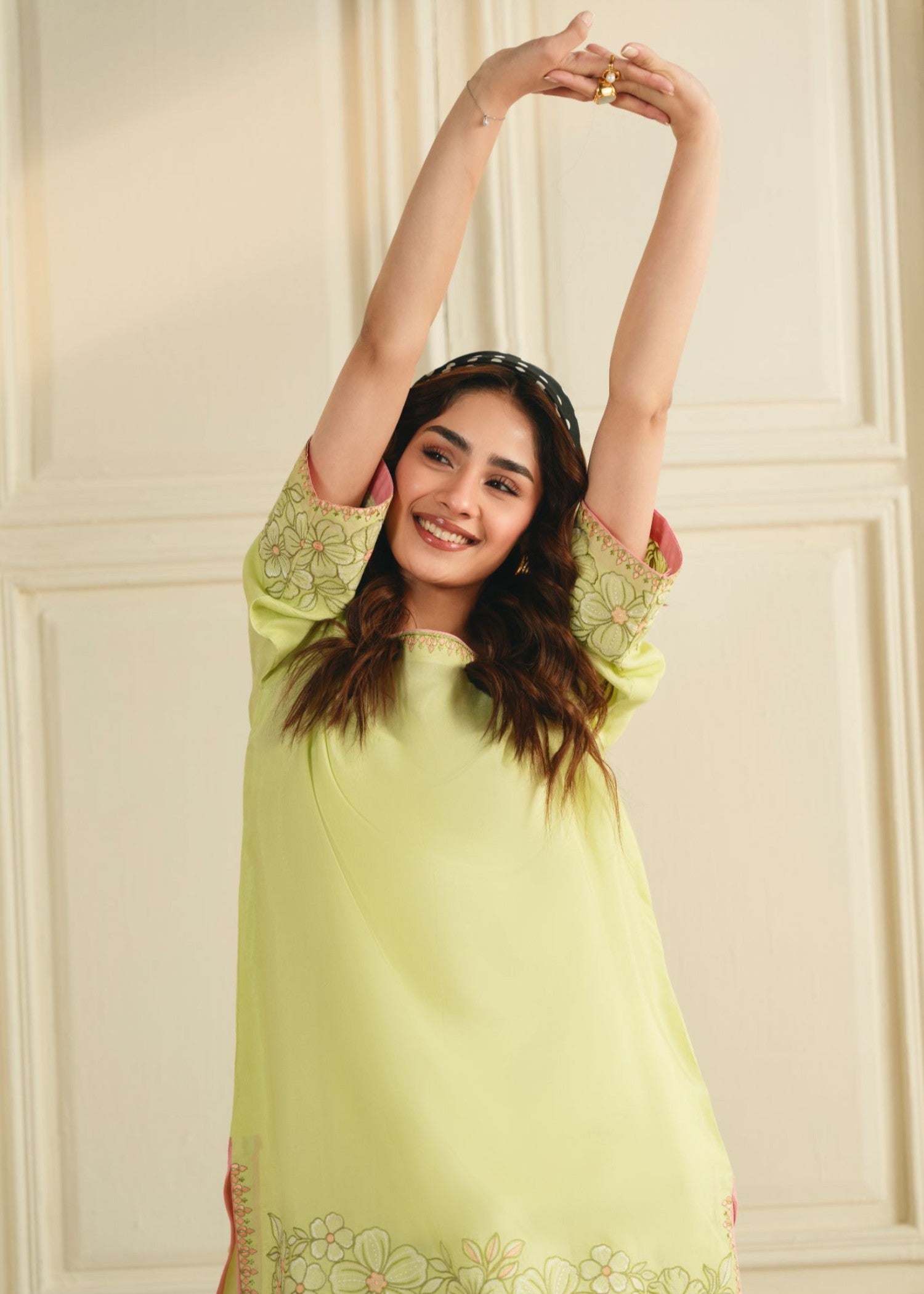 cotton Kurta Set in Lime green
