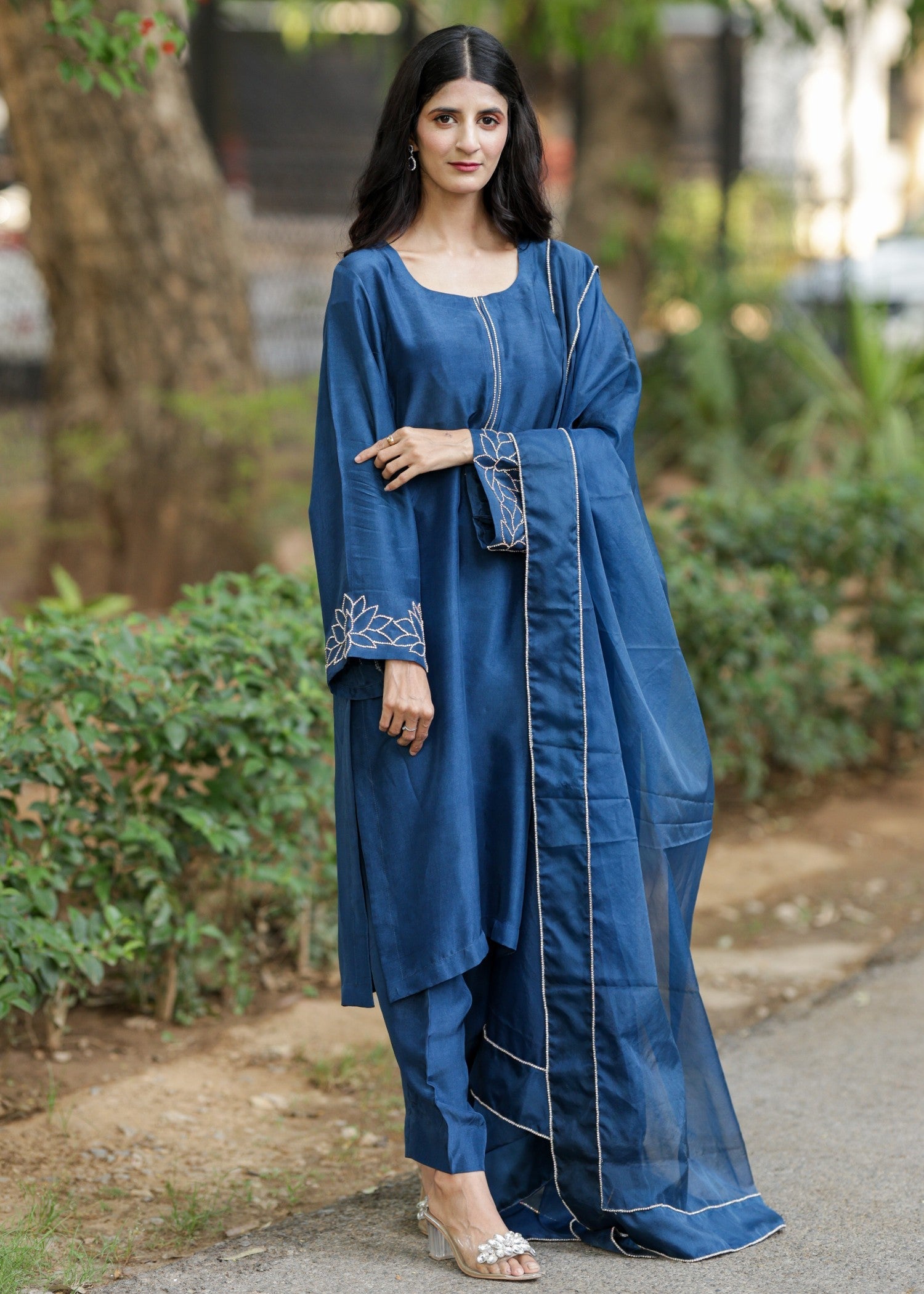 tussar silk Kurta Set in Prussian blue
