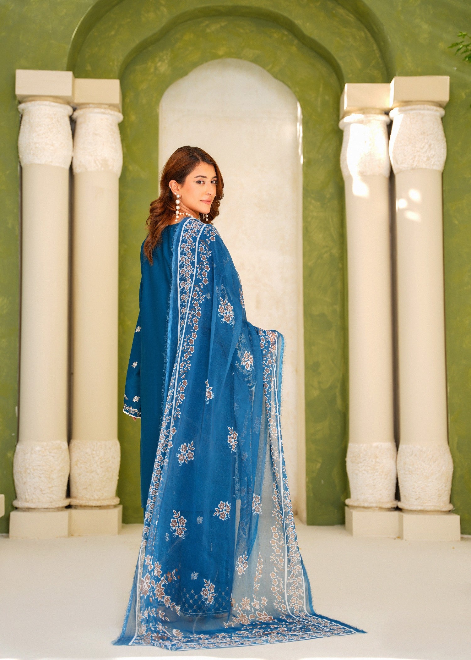 lawn cotton Kurta Set in Dark blue