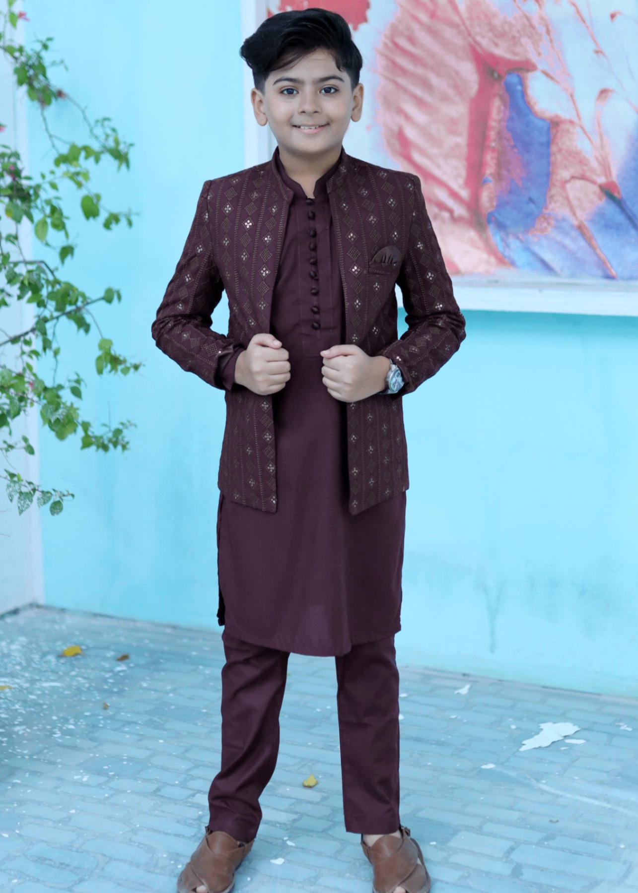 raw silk Prince Coat in Purple