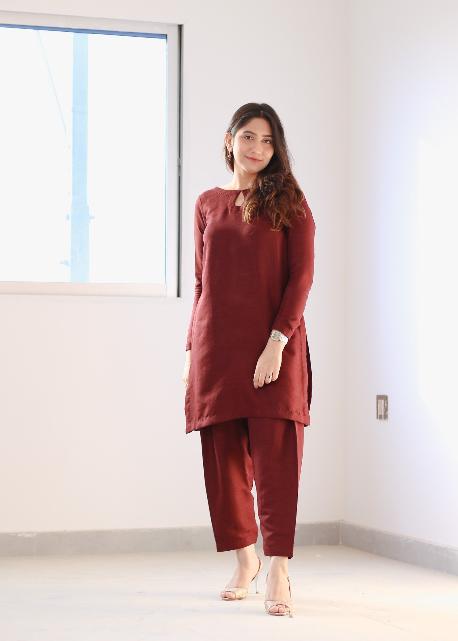 raw silk Co Ord Sets in Maroon