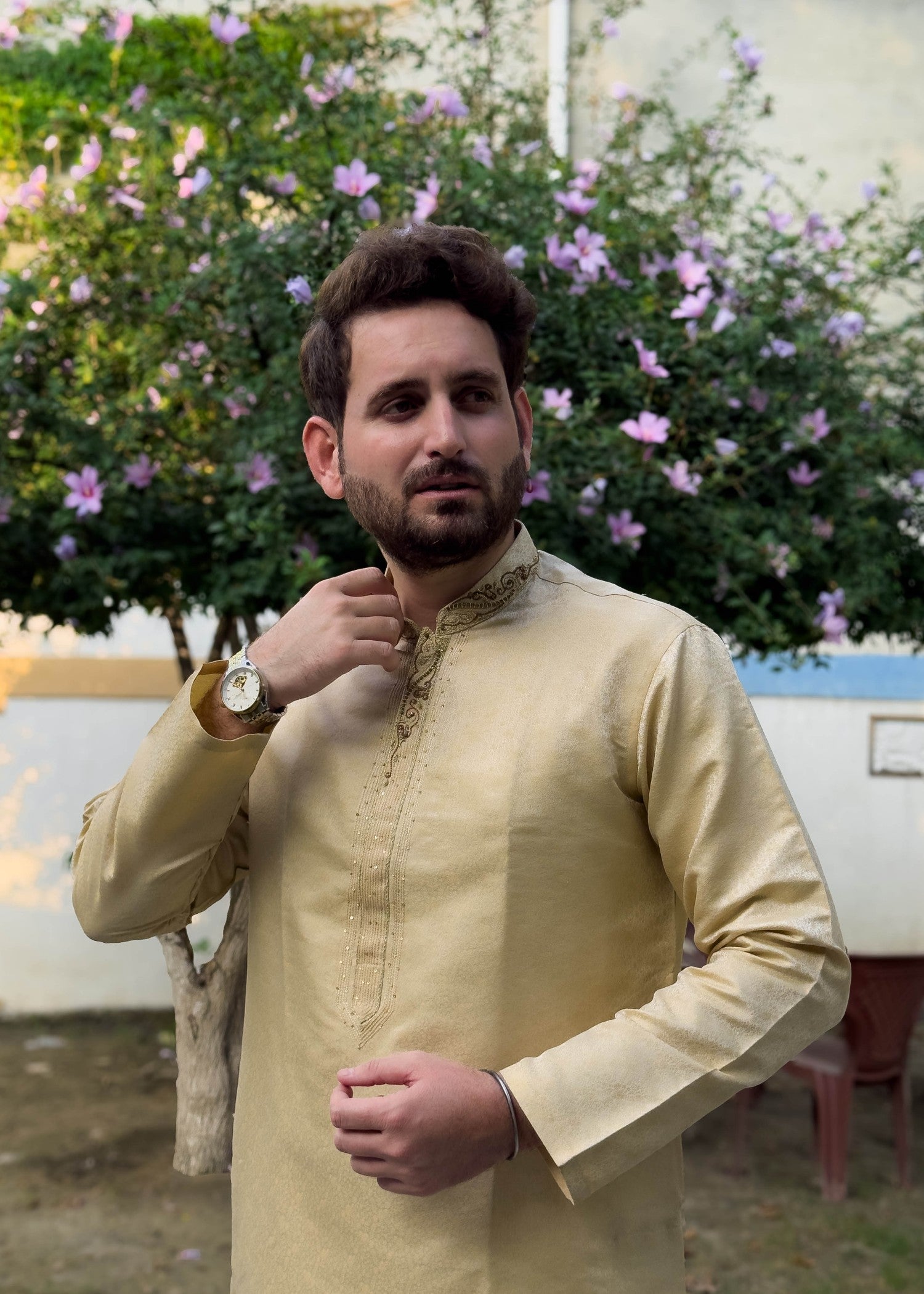 traditional jamawar Kurta in Goldenrod