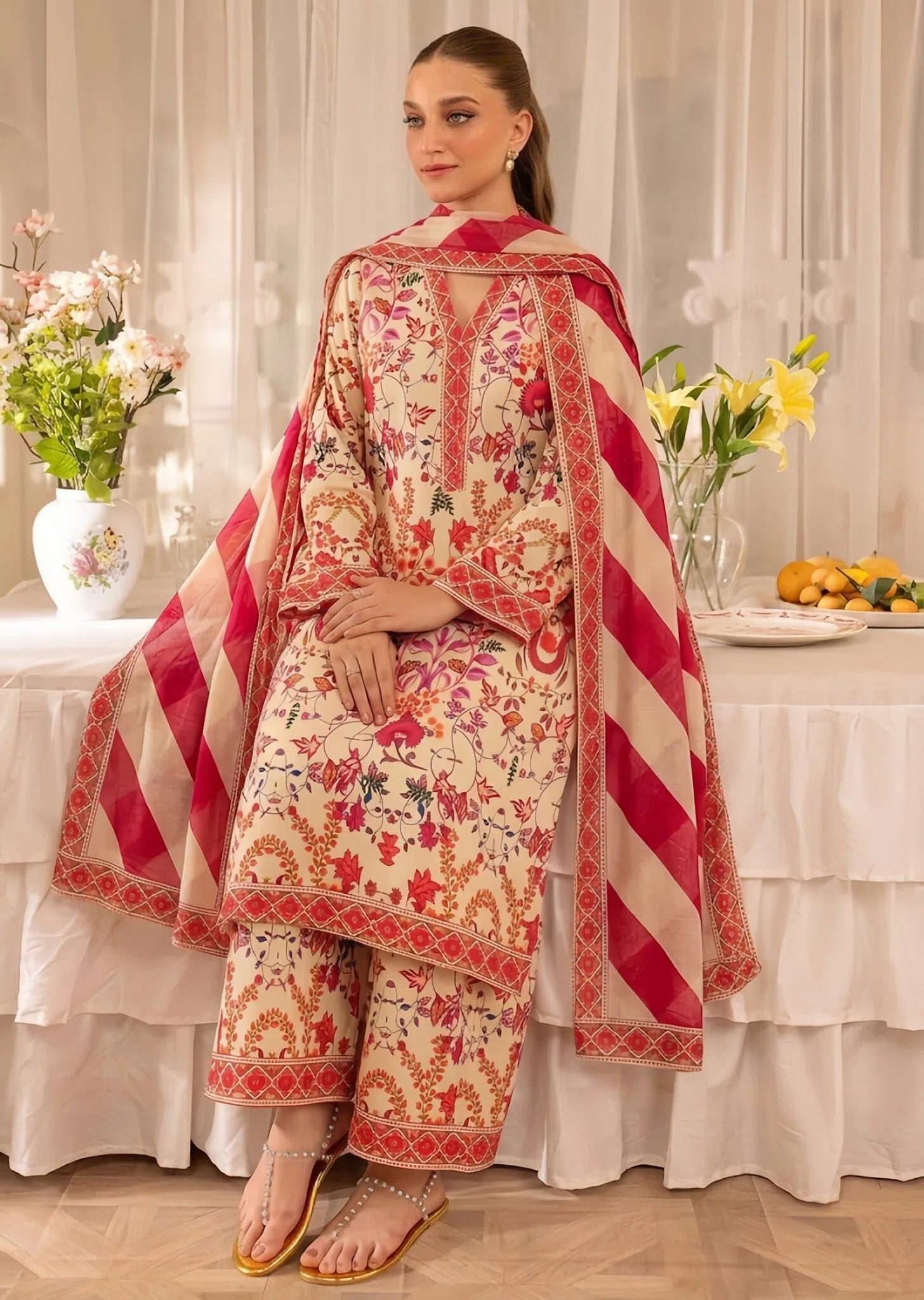 poly silk Kurta Set in Multi