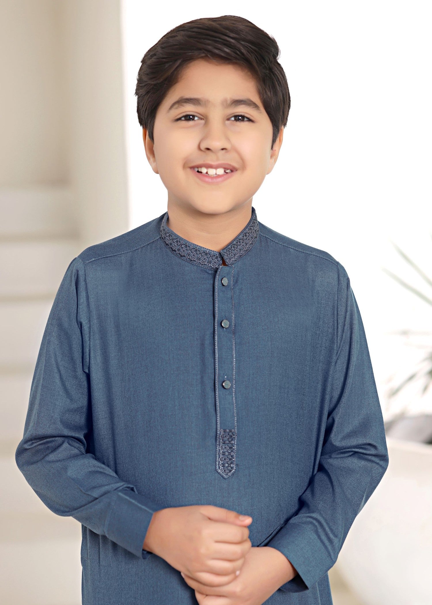 wash & wear Kurta Set in Steel blue