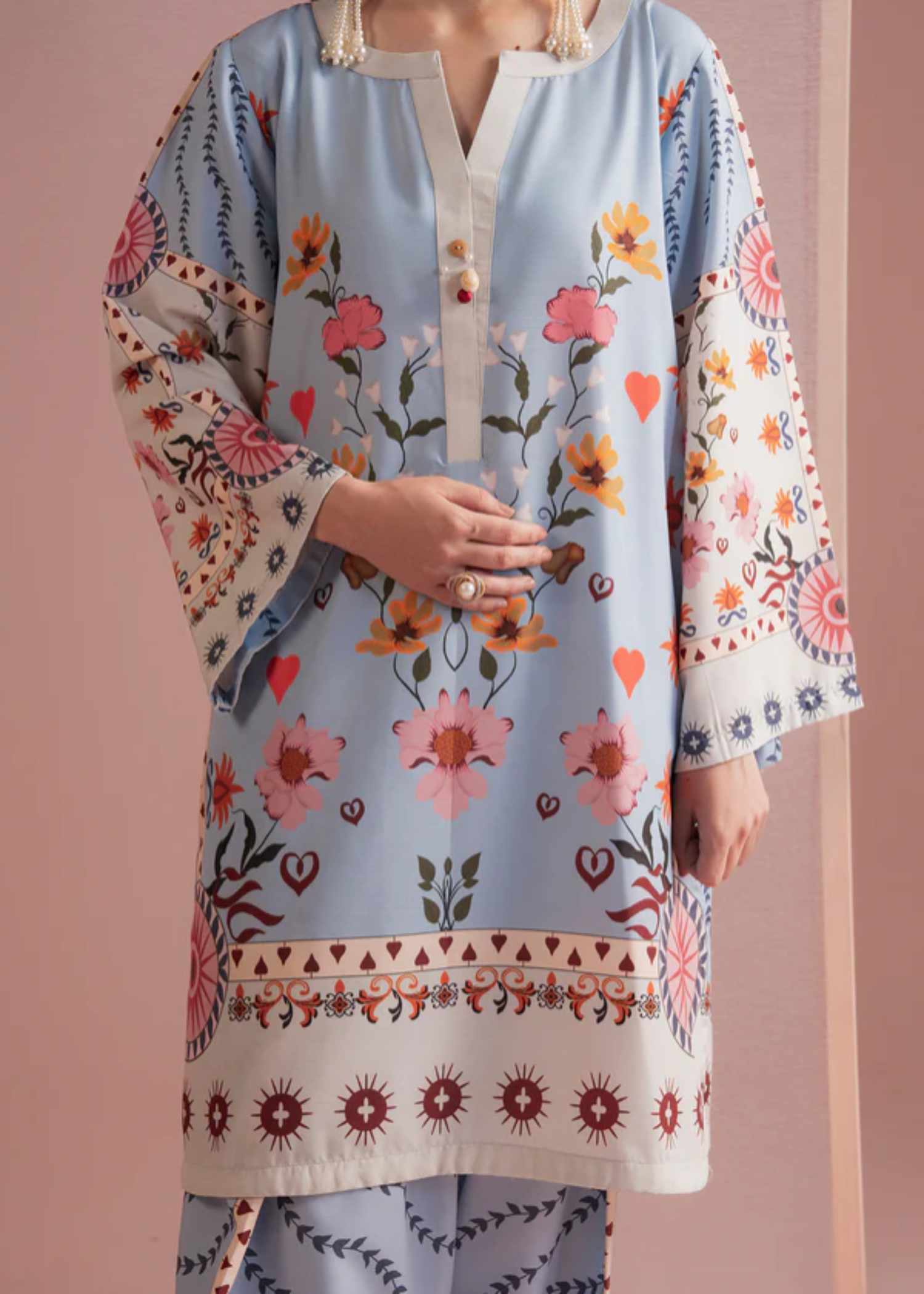twill khaddar Co Ord Sets in Light blue