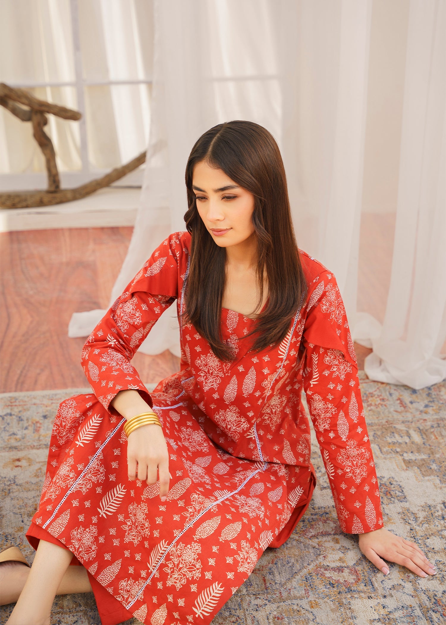 khaddar Kurta Set in Orange