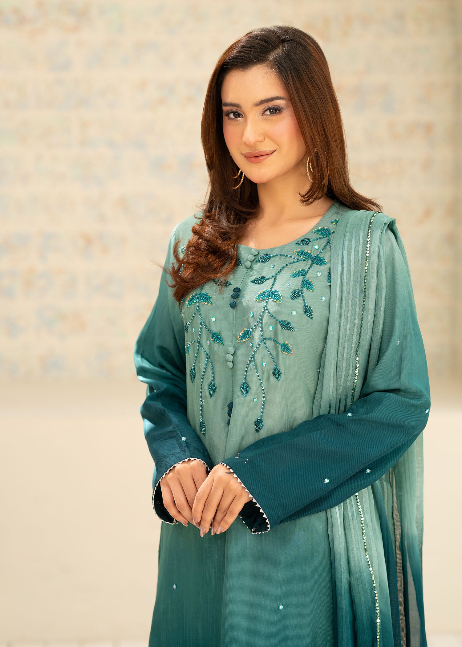 silk Kurta Set in Sea green