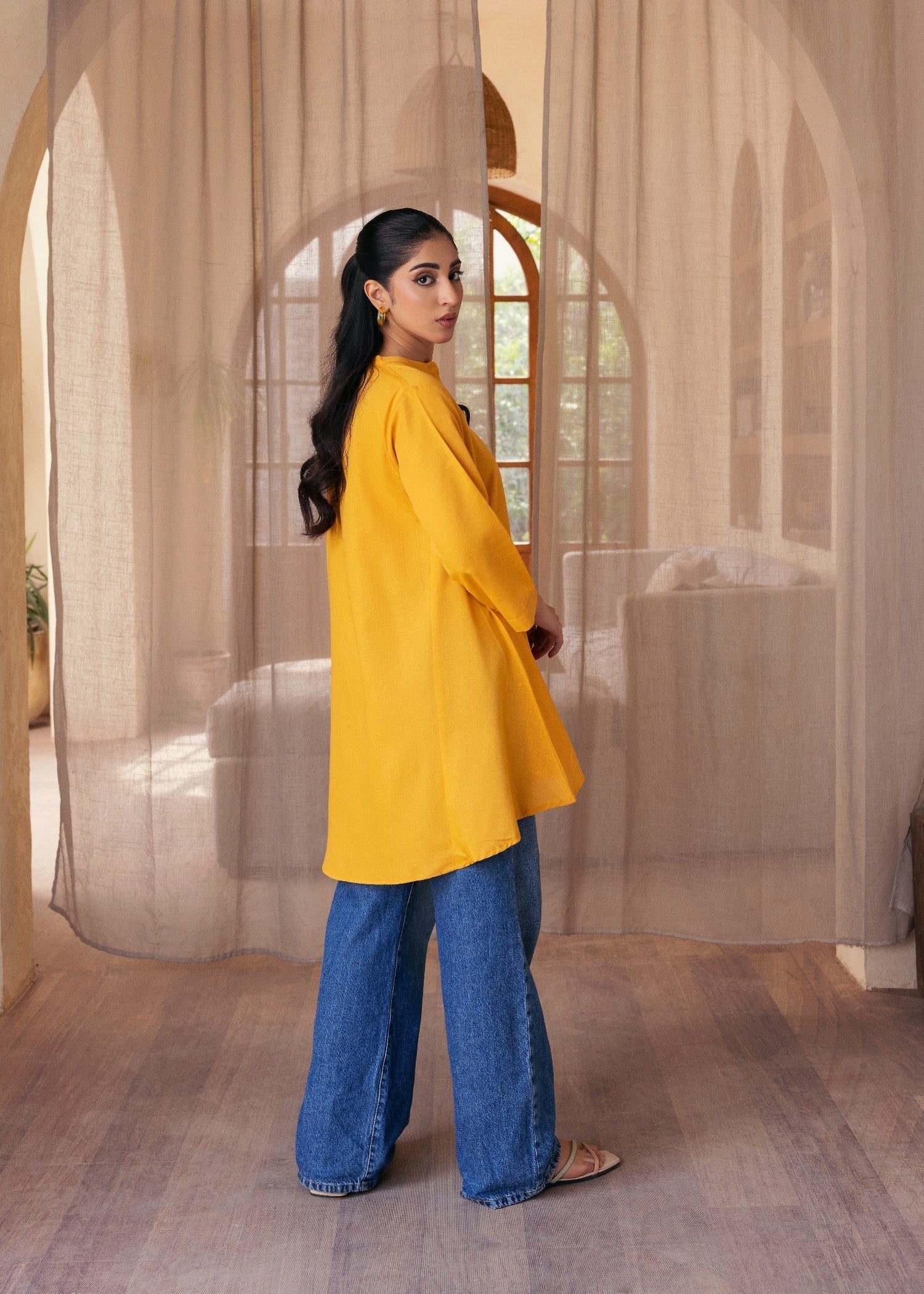 slub khaddar Top in Mustard