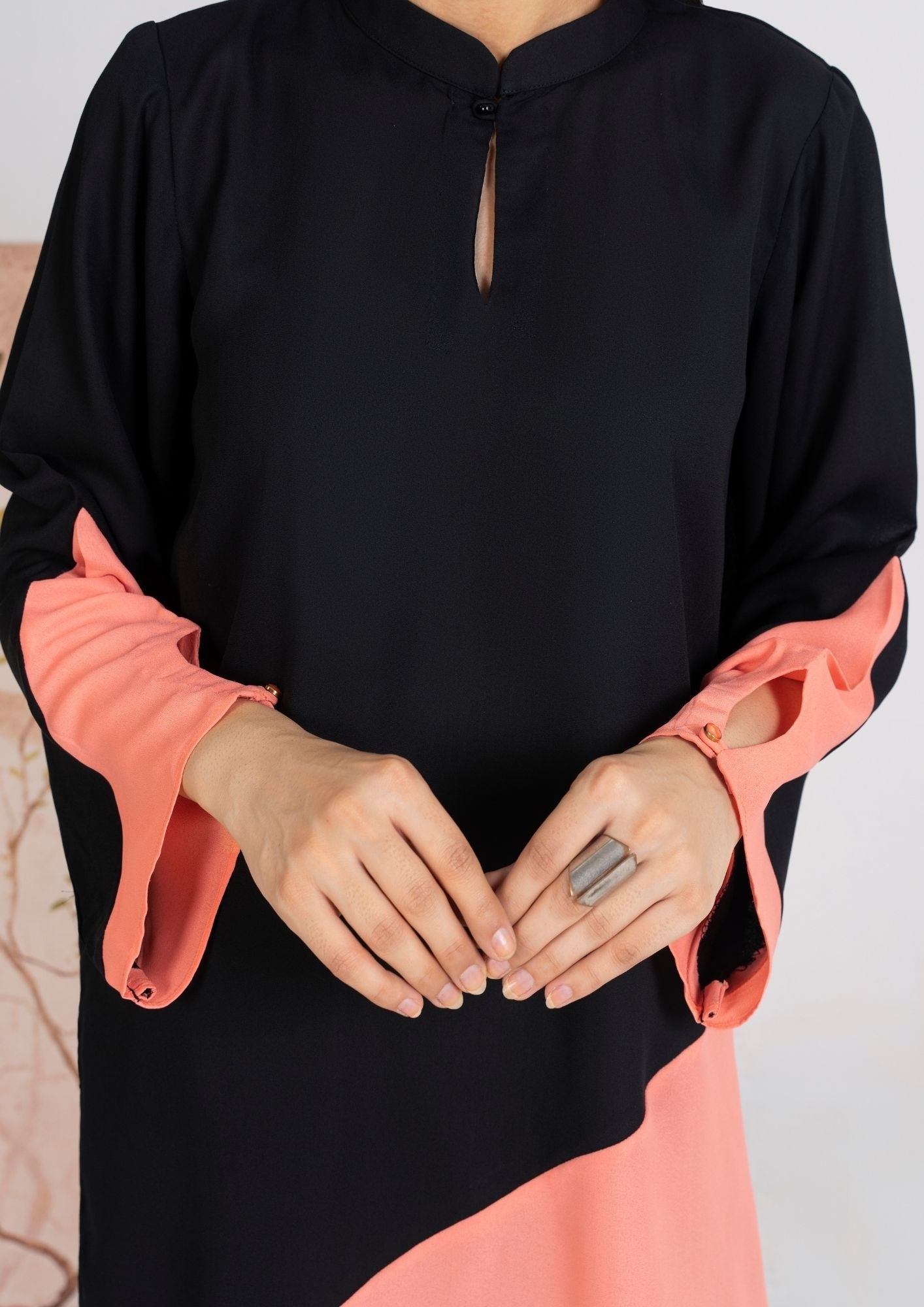 georgette Tunic in Black, peach orange