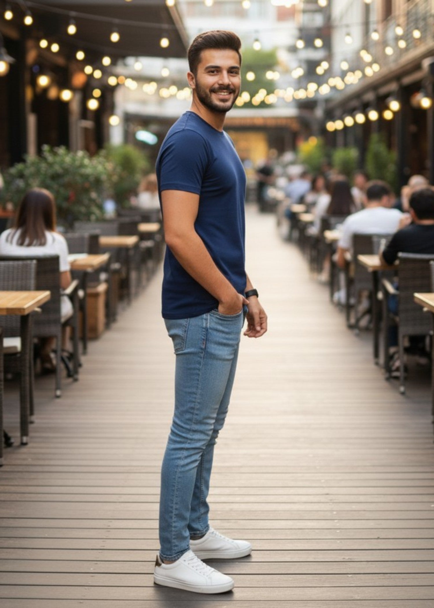 polycotton T Shirt in Navy blue
