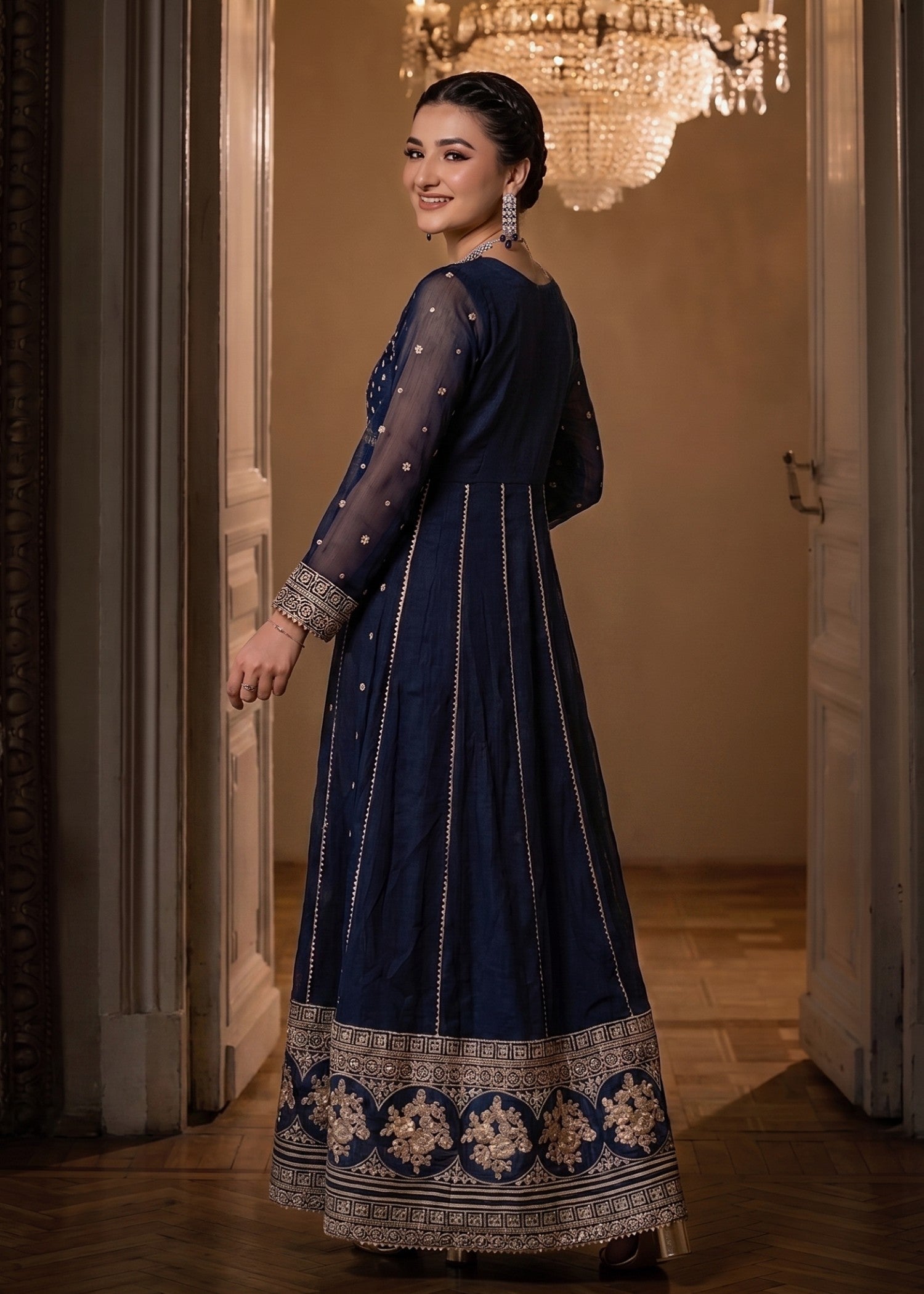 chiffon Anarkali in Navy blue
