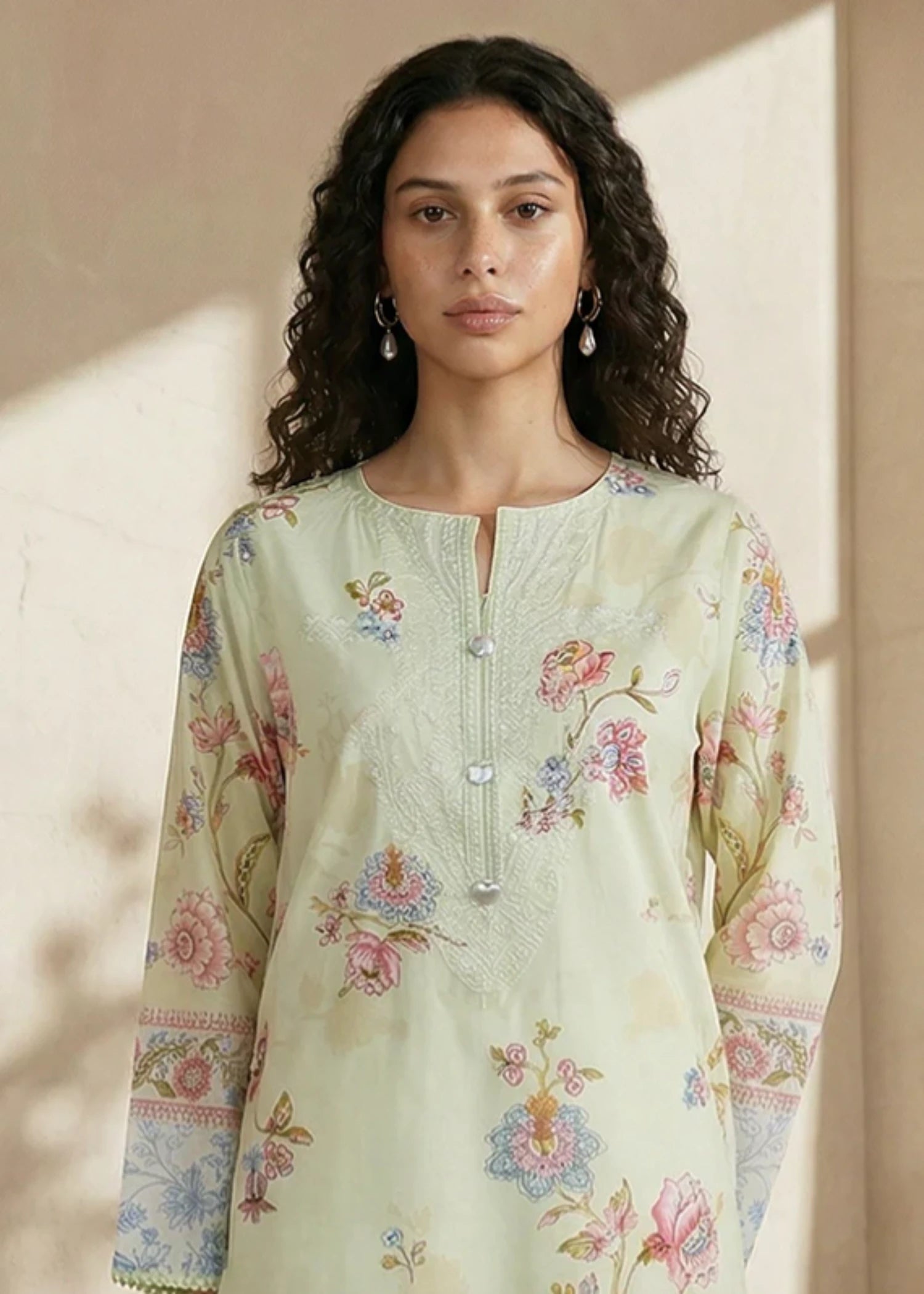 lawn Kurti in Light yellow