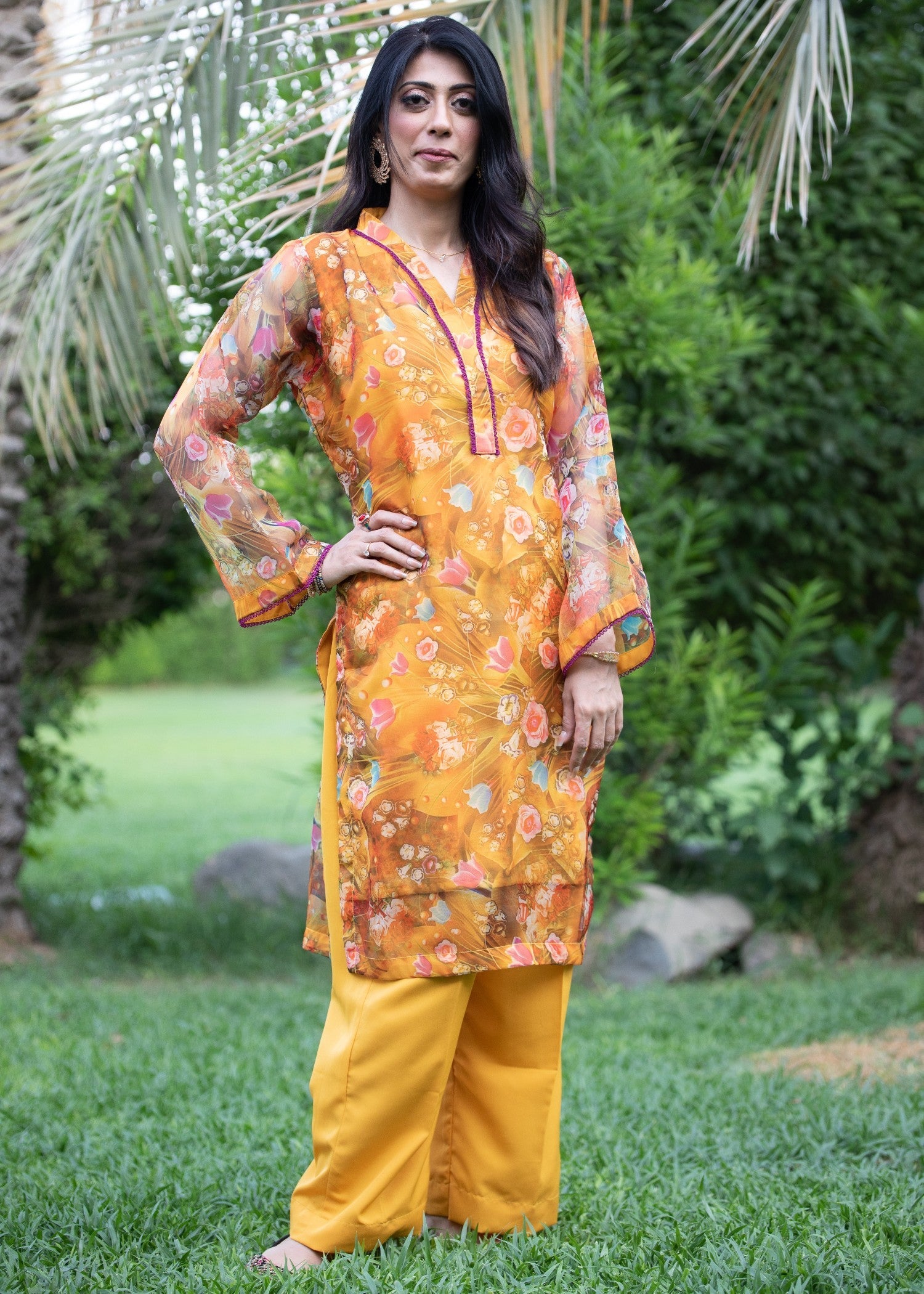 organza Kurta Set in Saffron