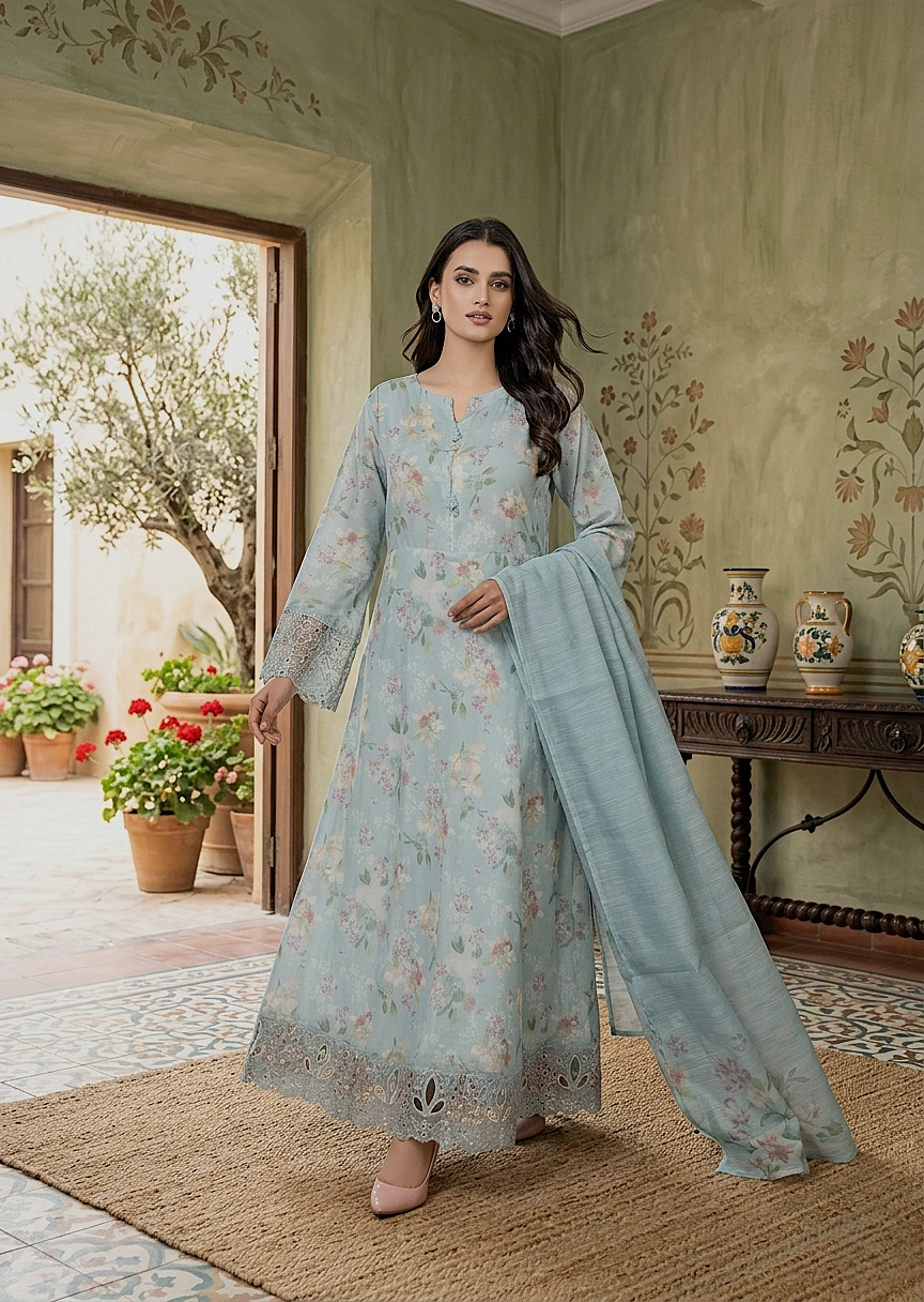 arabic lawn Maxi in Aquamarine