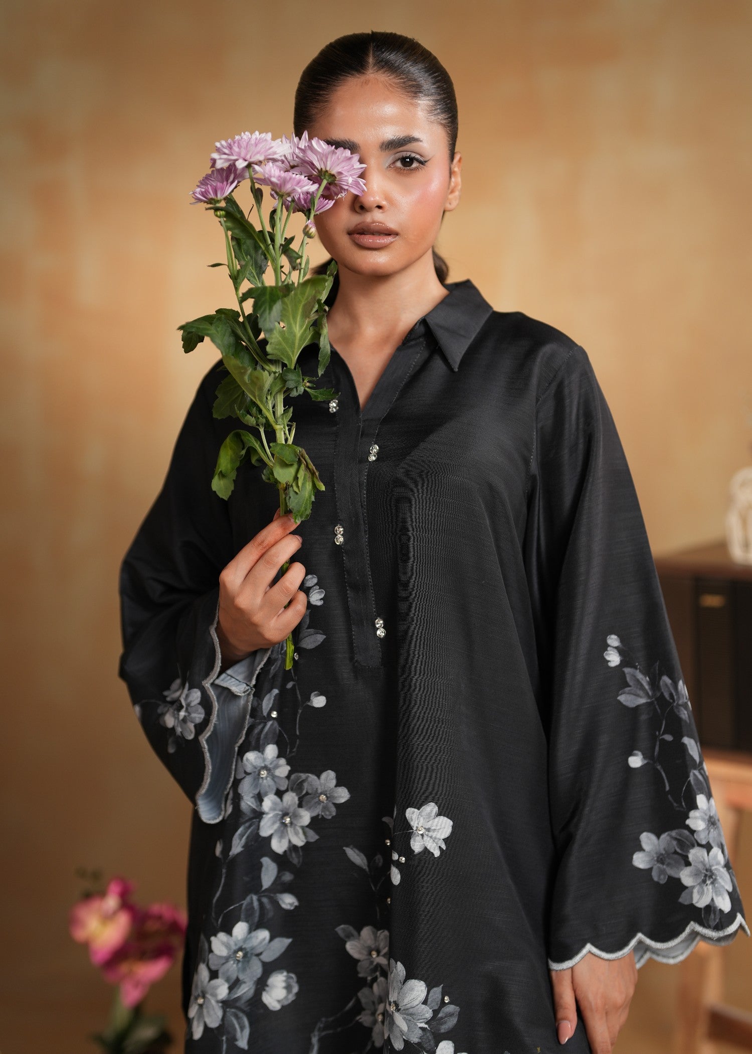 fine khaddar Kurta Set in Black