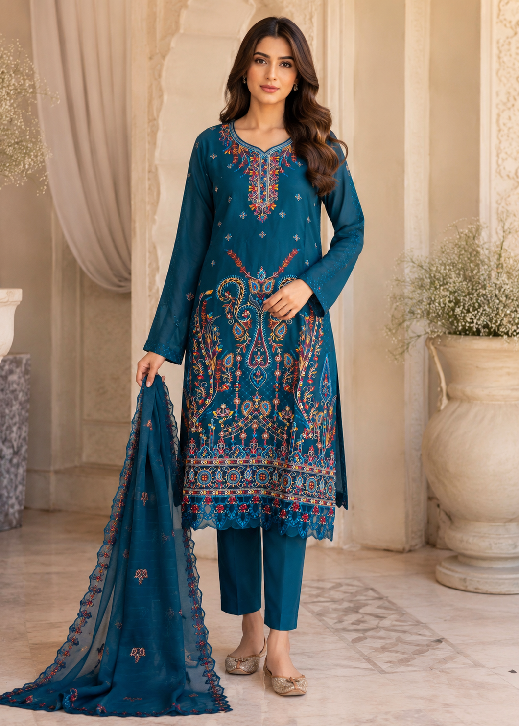 cotton Kurta Set in Teal