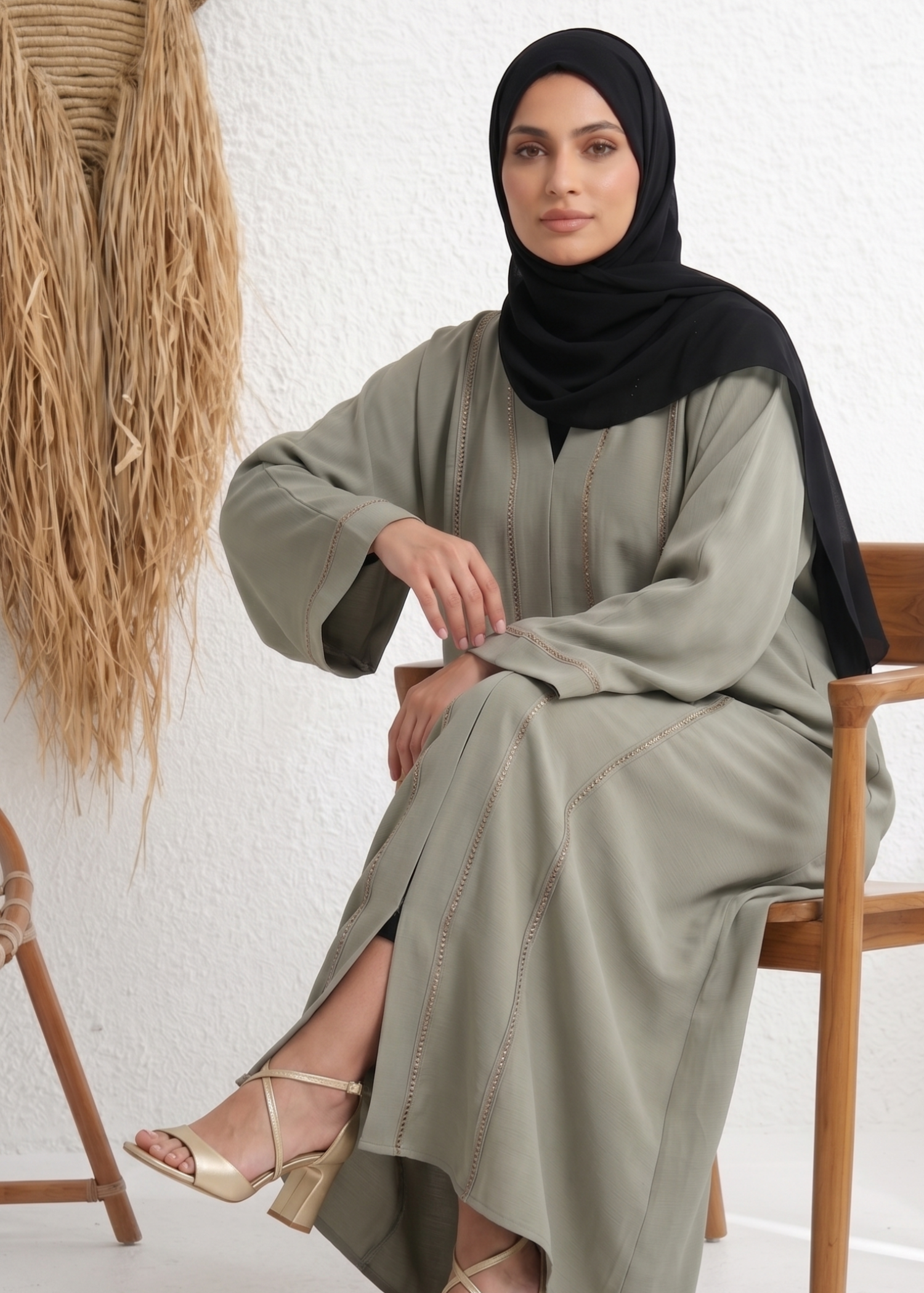 polyester Abaya in Sage green