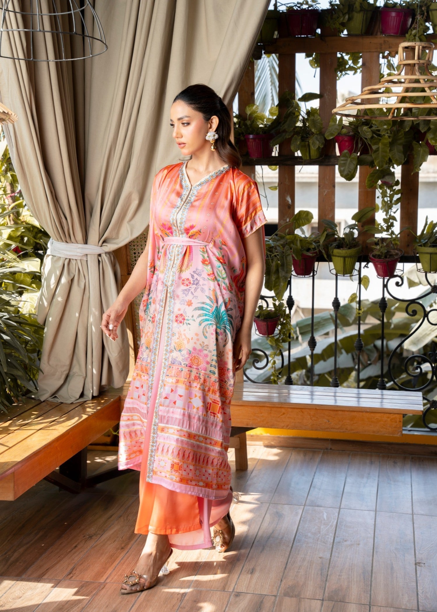 crepe georgette Kaftan in Multi