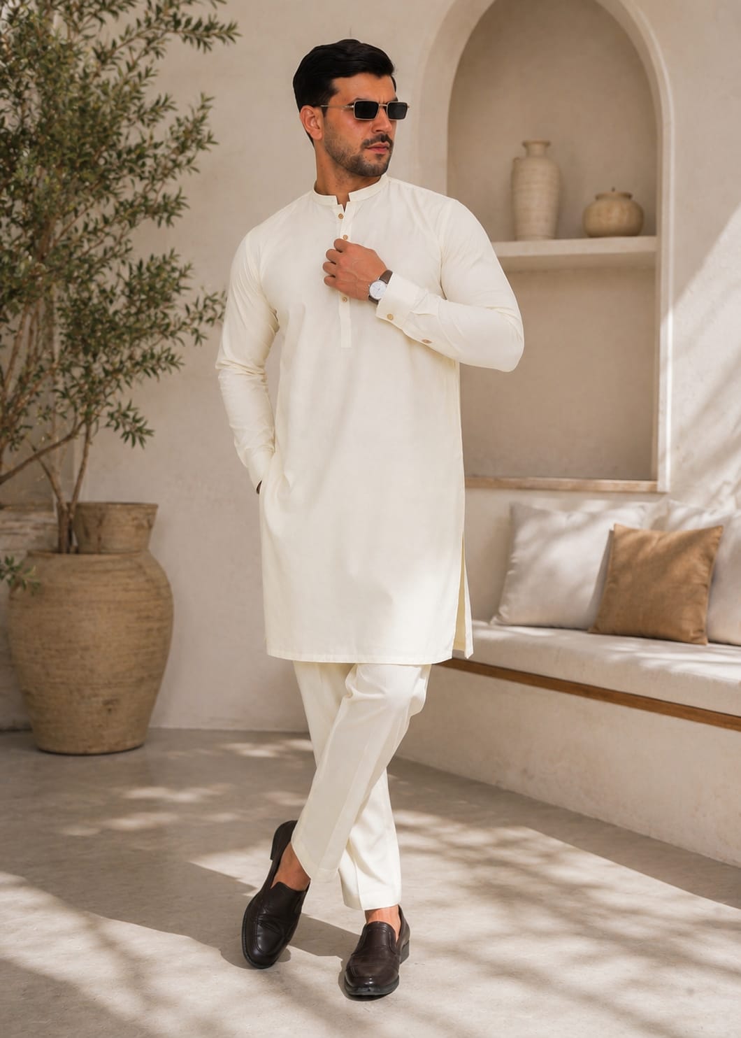 wash & wear Kurta Set in Pearl white