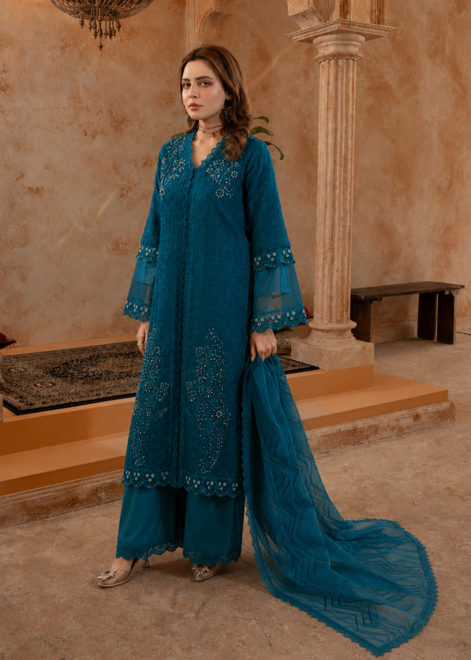organza Gown in Bondi blue
