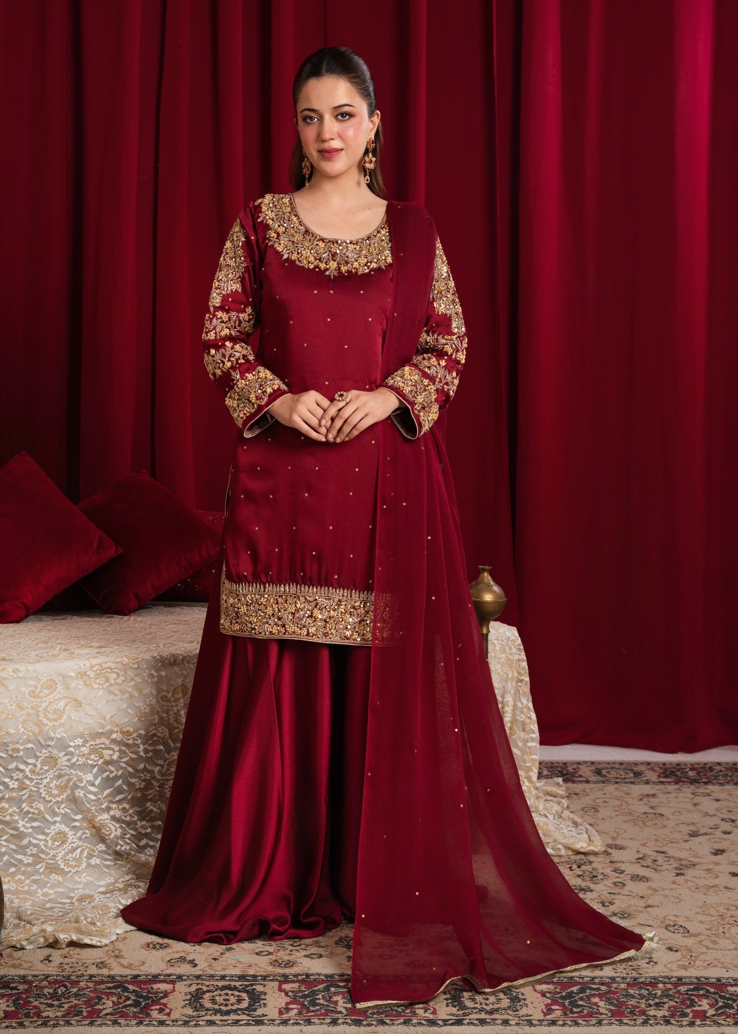 charmuse/shamooz Sharara in Maroon