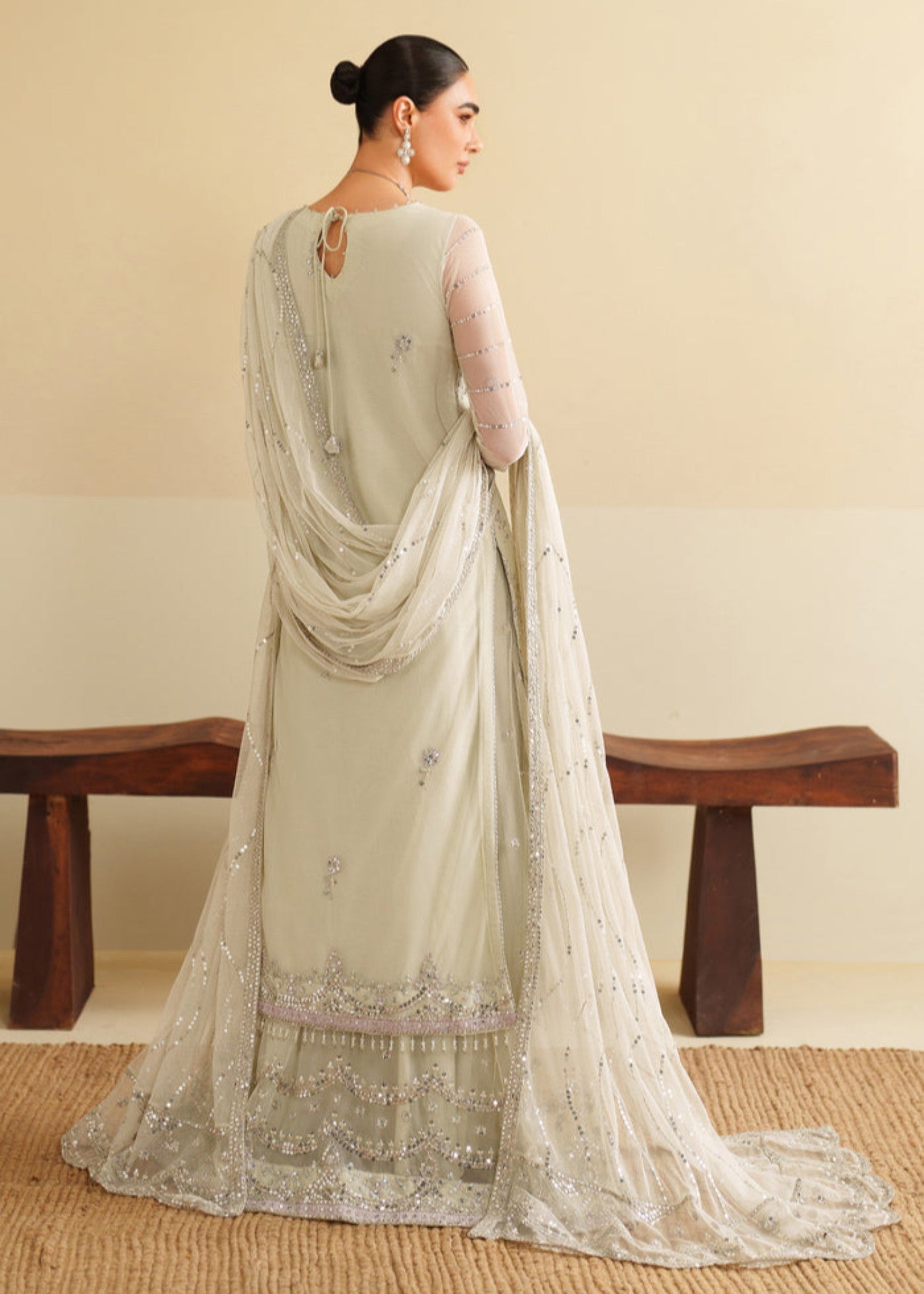 net Lehenga in White