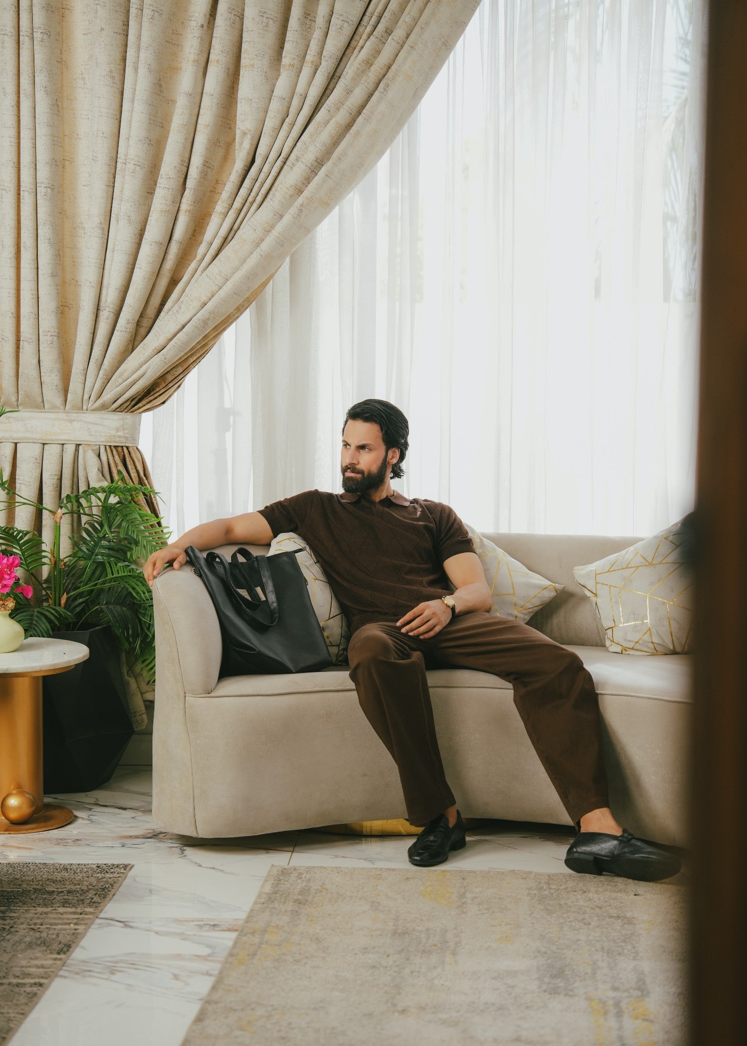 cotton Polo Shirt in Espresso brown