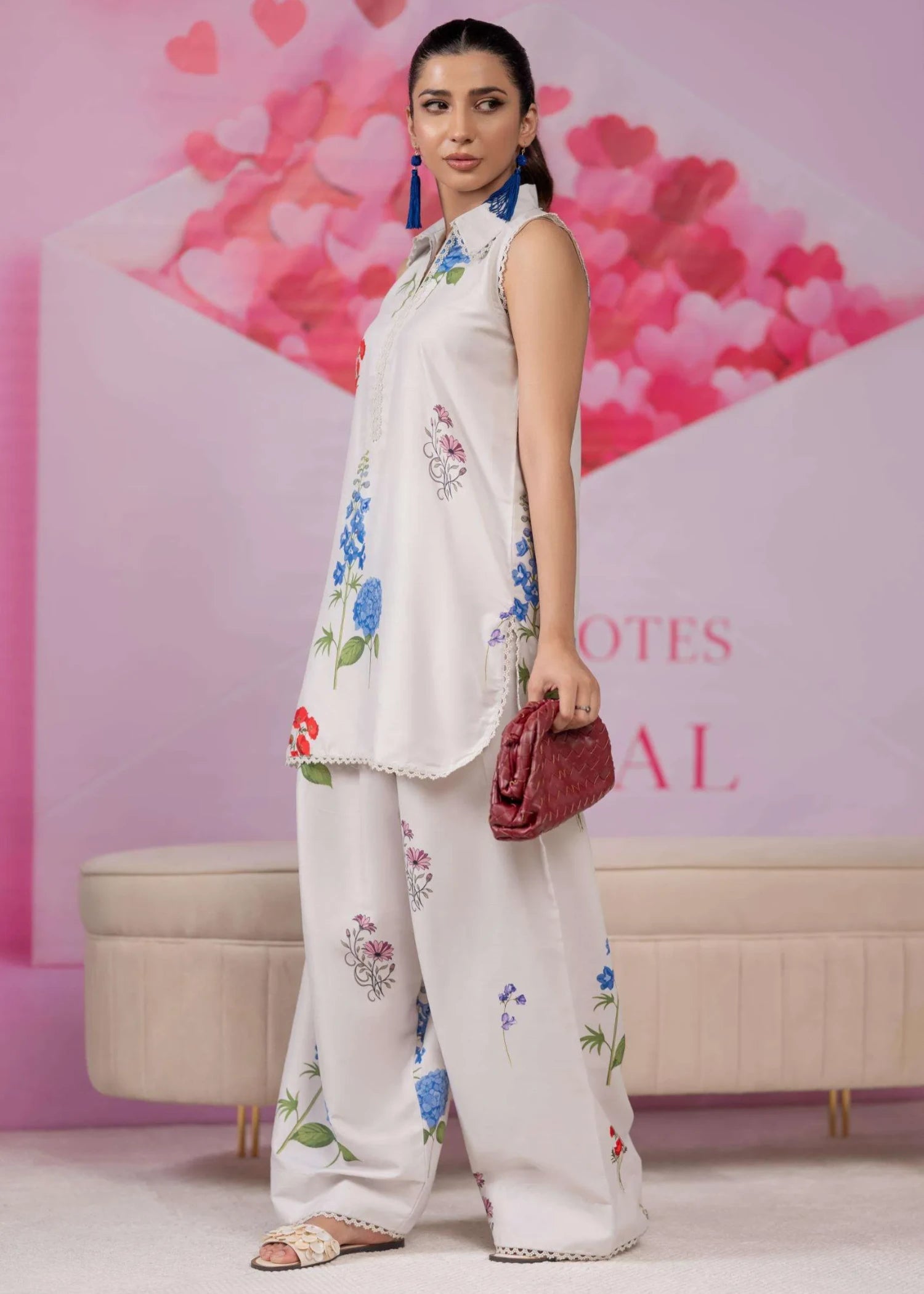 silk finish lawn Co Ord Sets in White
