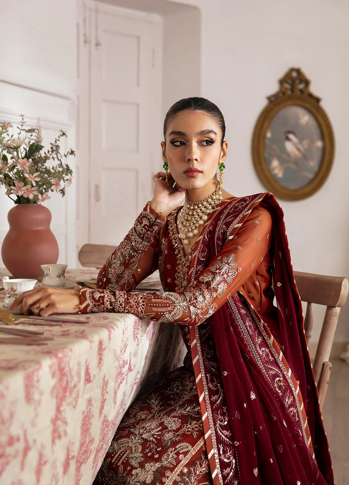 chiffon Kurta Set in Blood red