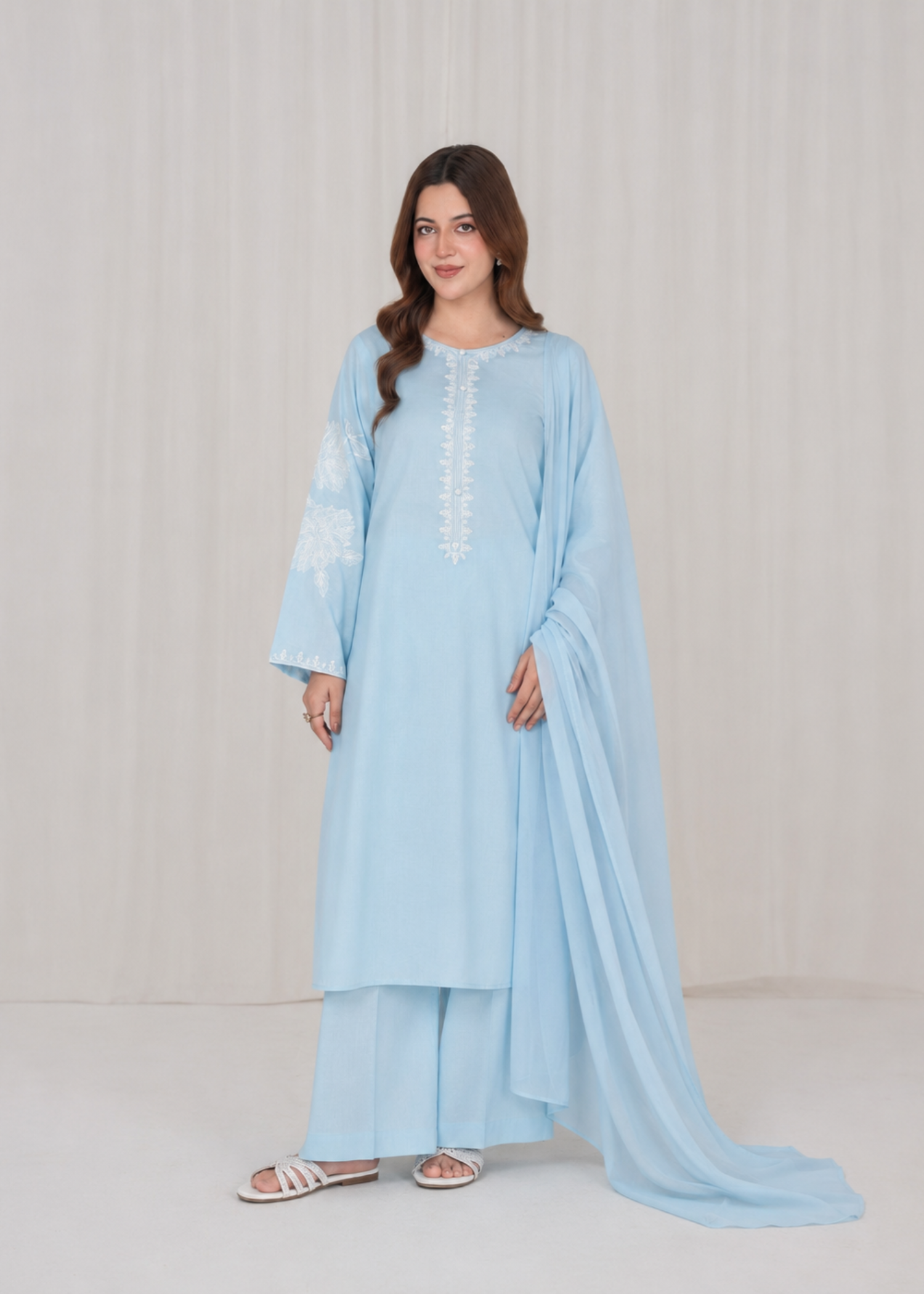 lawn Kurta Set in Ice blue