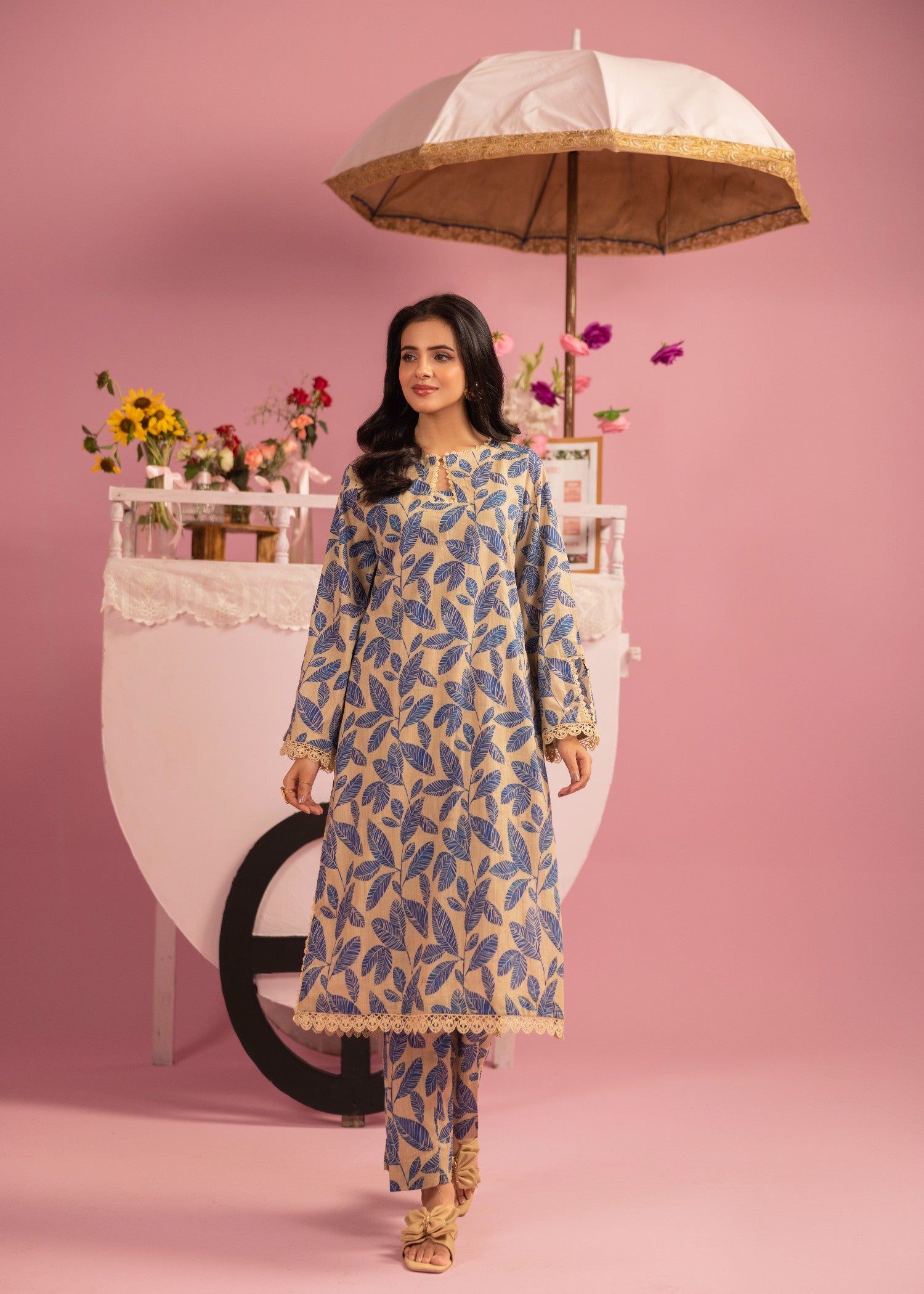 lawn Co Ord Sets in Cobalt blue, peach orange