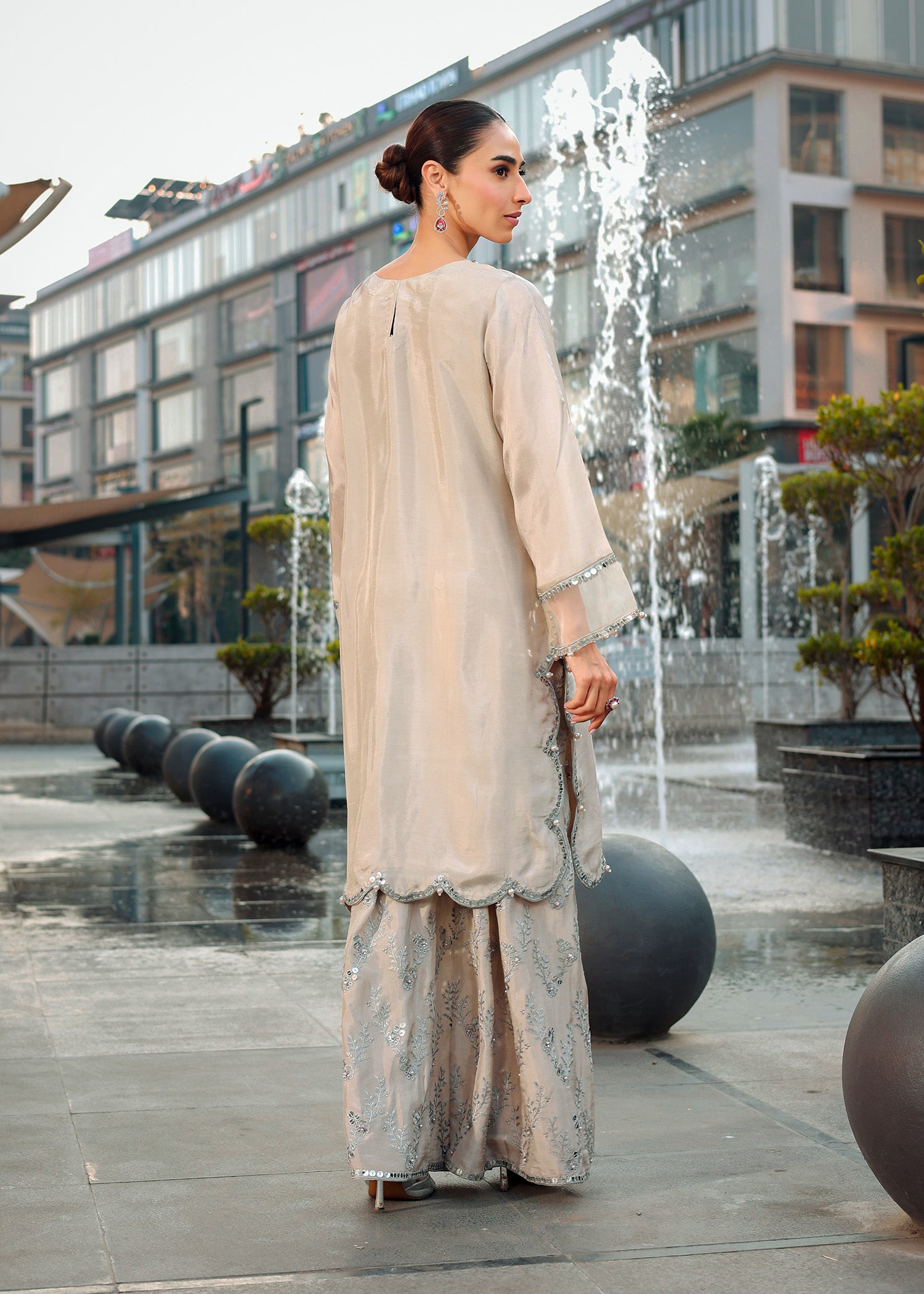 silk Sharara in Silver