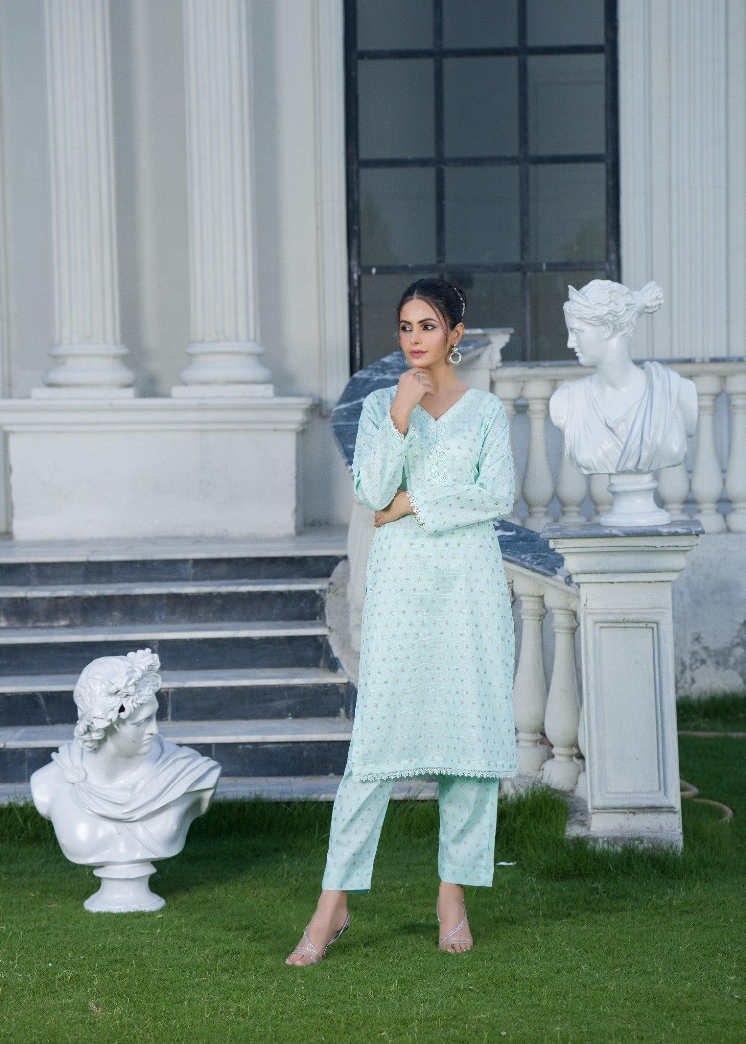 brochea jacquard Co Ord Sets in Ice blue