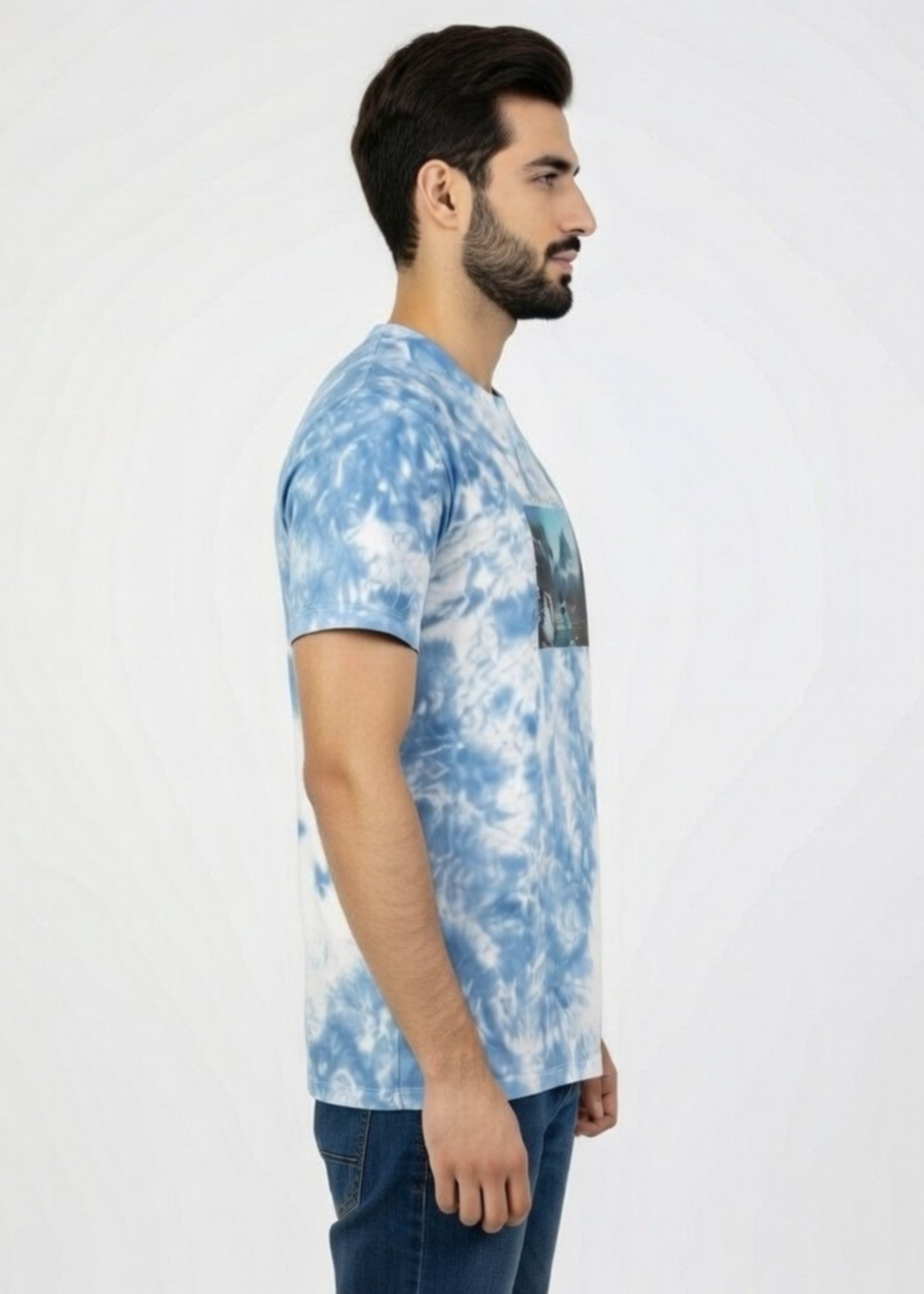 single jersey knit T Shirt in Sky blue, white
