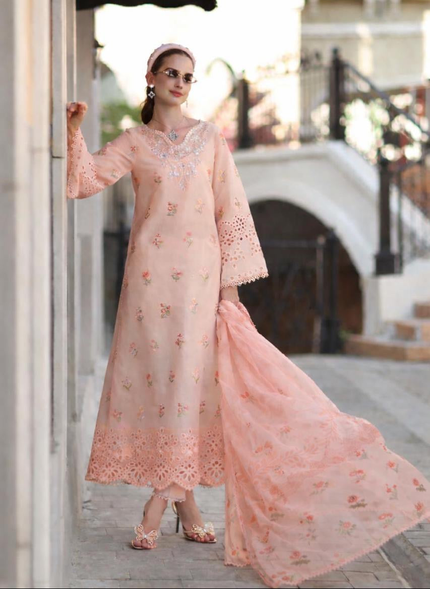 Noor Eid Luxe Printskhaas Lawn – D8 - B - Peach Blush