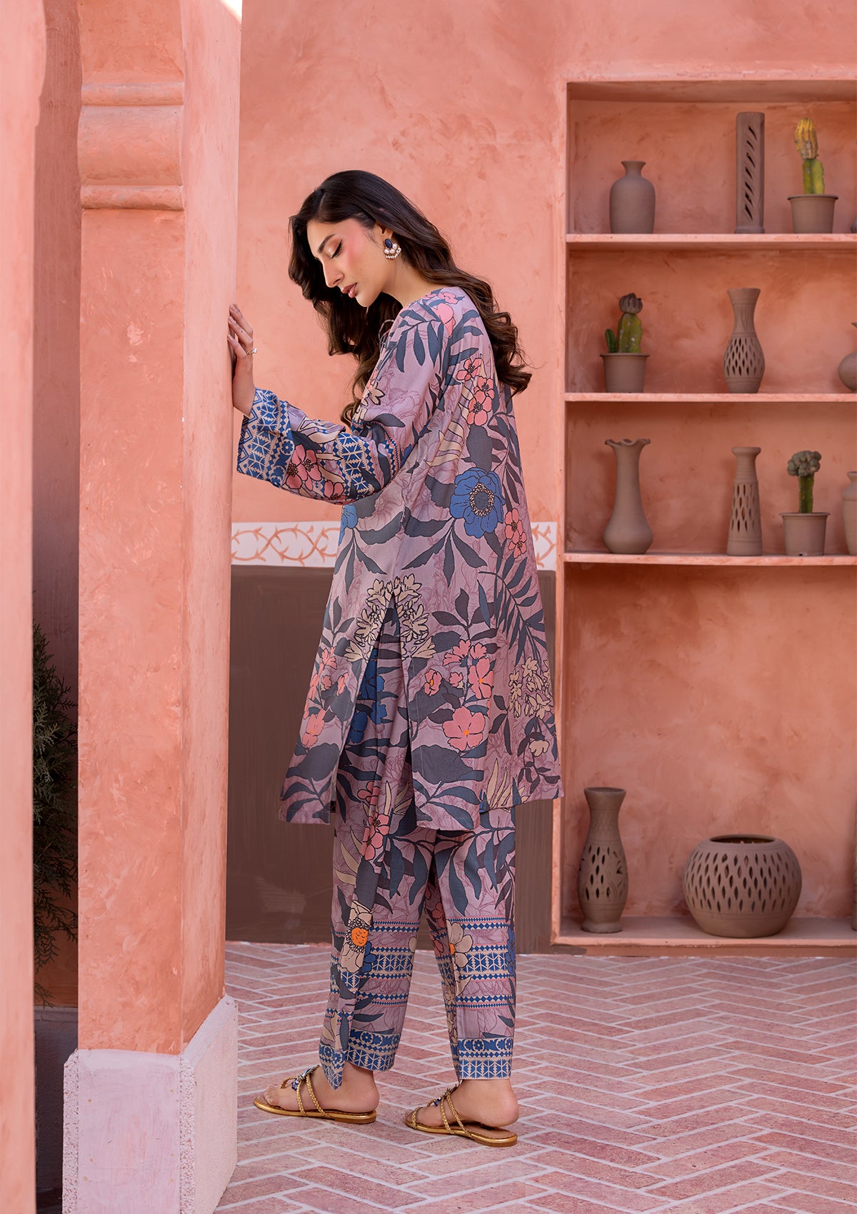 lawn Co Ord Sets in Purple taupe